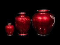 Three Japanese Red Ground Cloisonné Jars