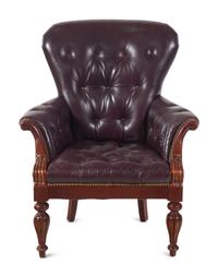 A William IV Style Leather Upholstered Mahogany Library Chair
