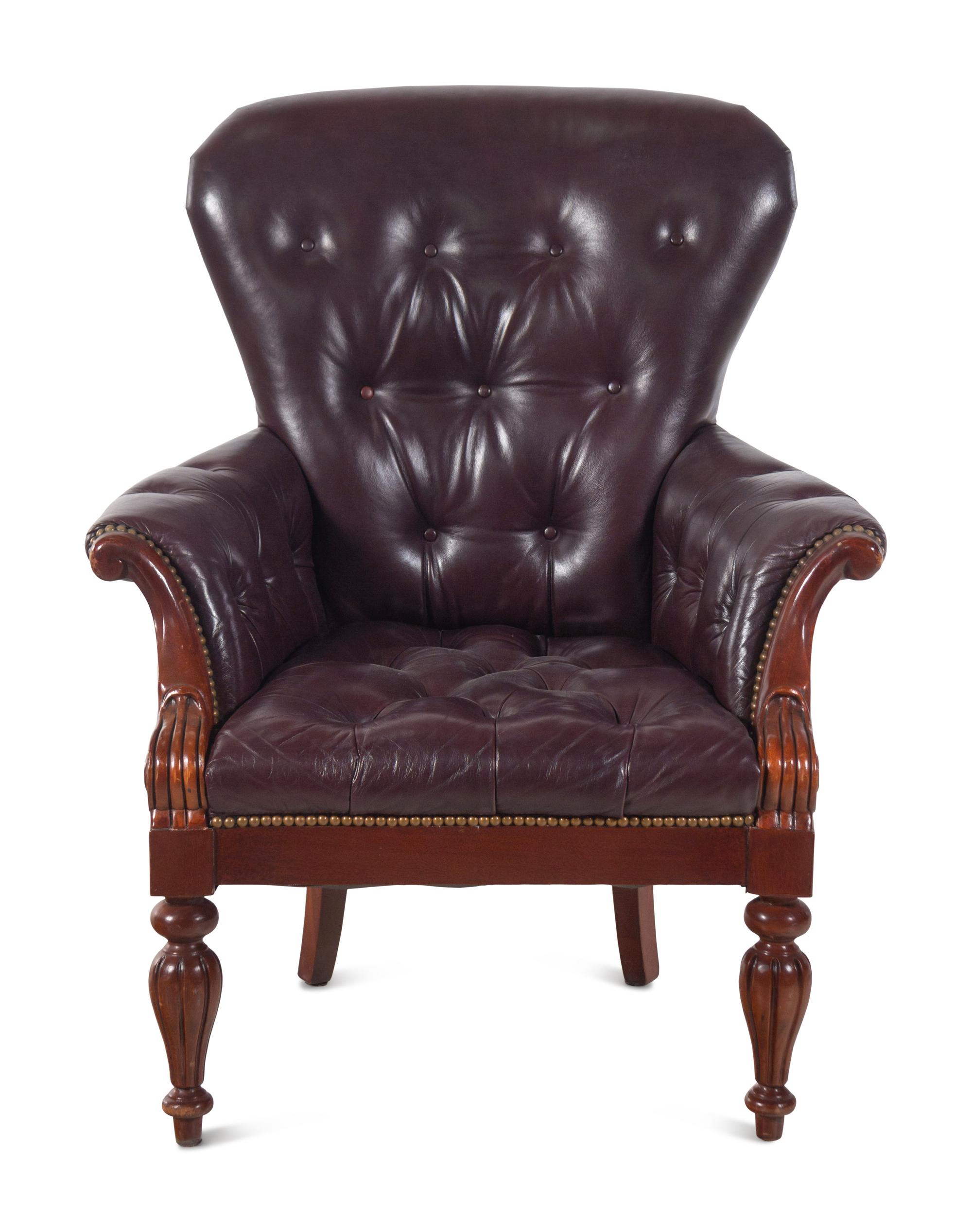 A William IV Style Leather Upholstered Mahogany Library Chair