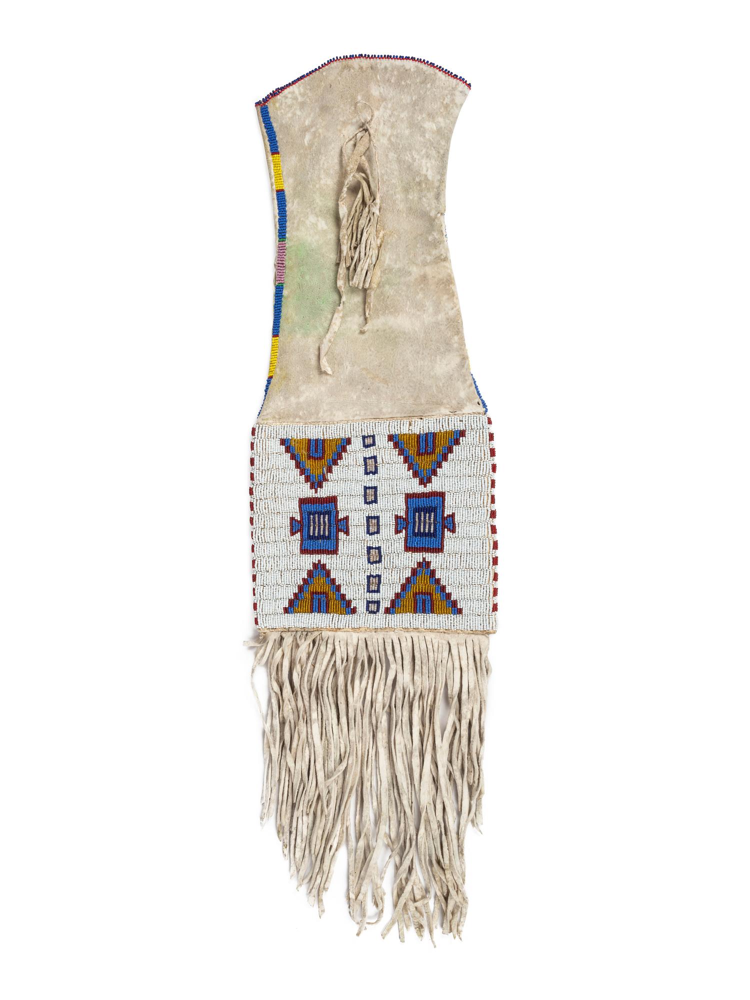 Northern Plains Beaded Hide Tobacco Bag, with Horse Tracks