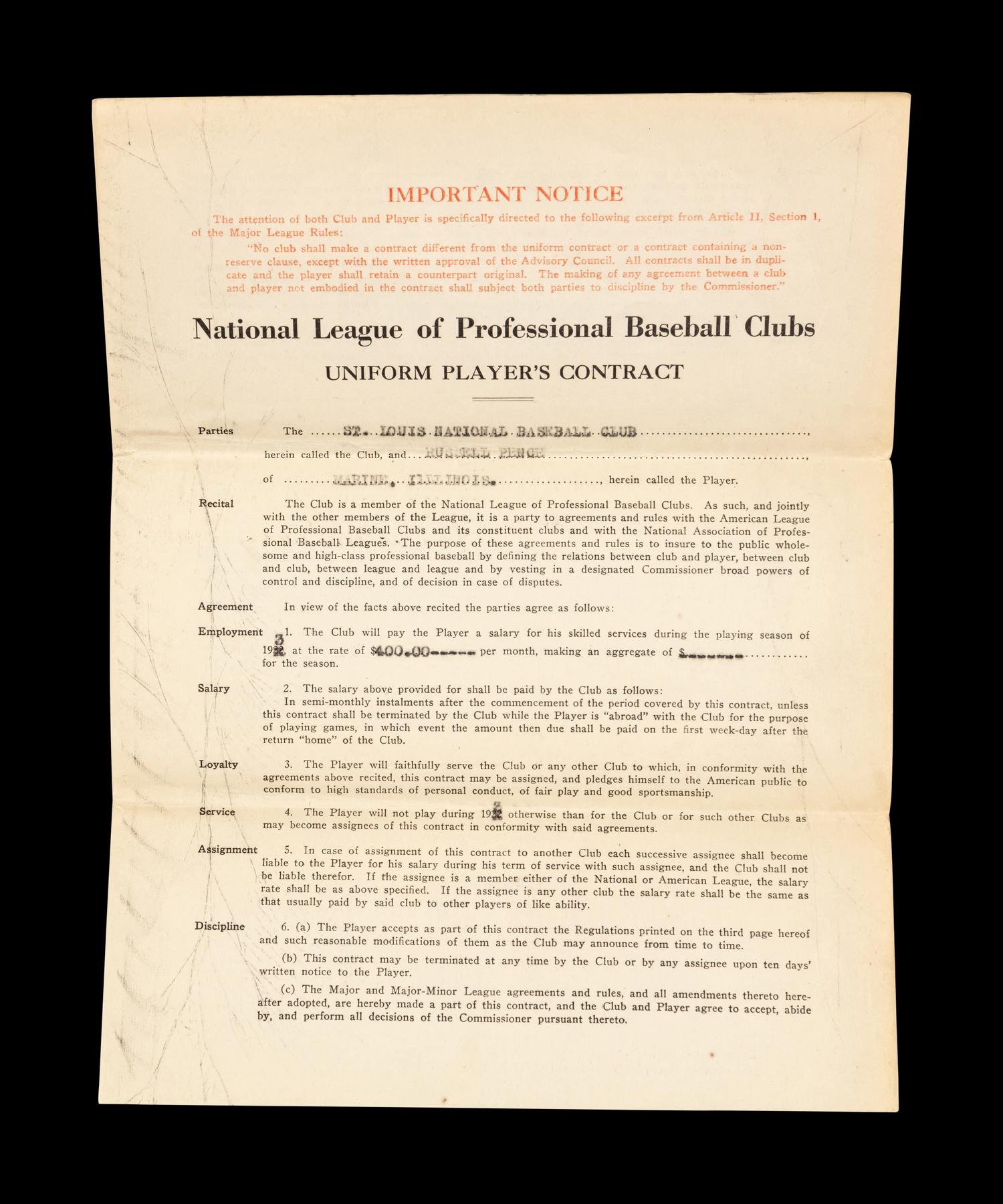 A Group of 15 1920s-30s St. Louis Cardinals Contract Agreements All Signed by Branch Rickey