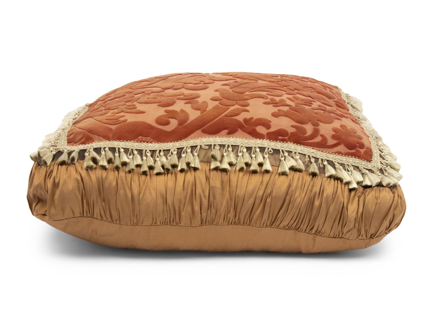 A Set of Three Velvet Upholstered Pillows with Tassels