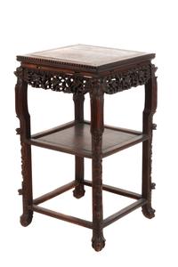 A Chinese Export Marble Inset Rosewood Square Side Table