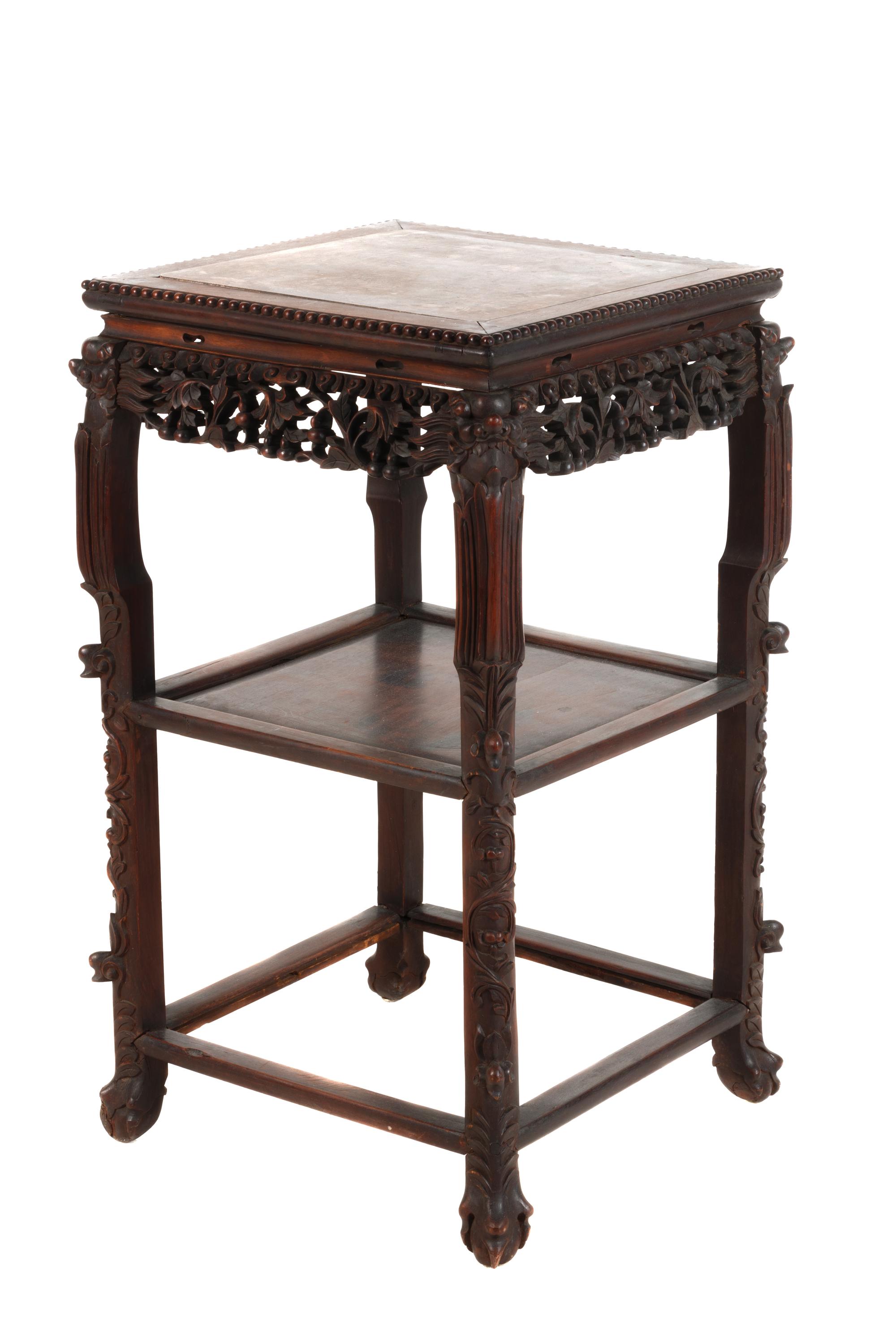 A Chinese Export Marble Inset Rosewood Square Side Table