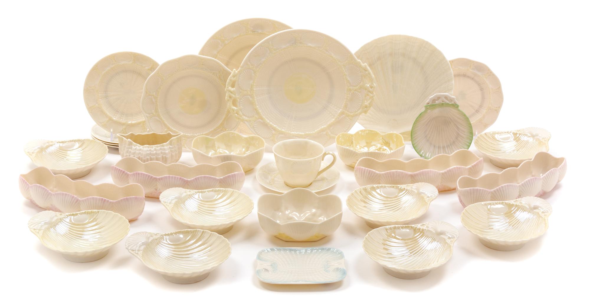 A Collection of Belleek Shell Decorated Articles Width of mint tray 9 inches. — THIRD BLACK MARK THROUGH SEVENTH GOLD MARK (1926-1993)