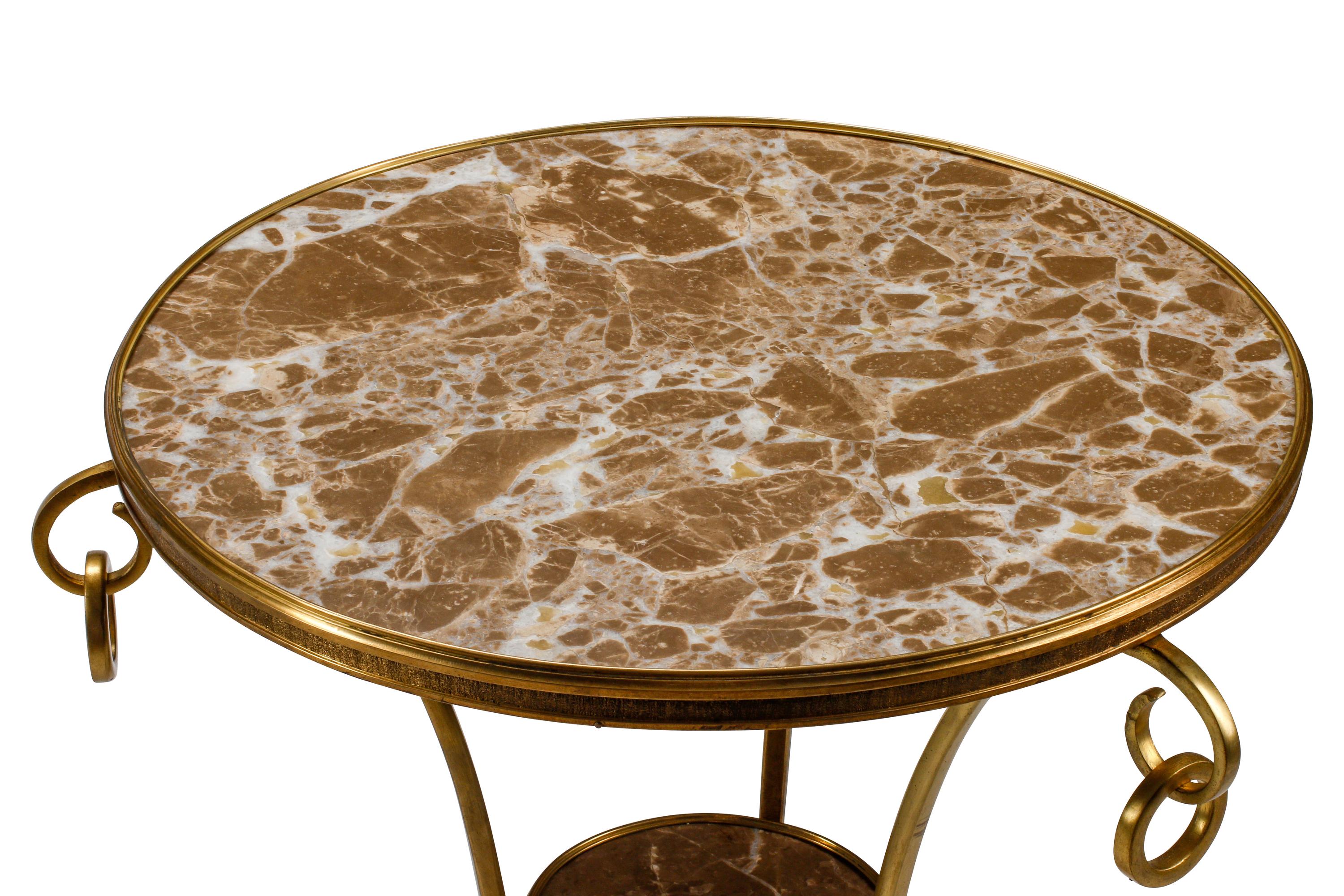 A Pair of French Gilt Bronze and Marble Side Tables