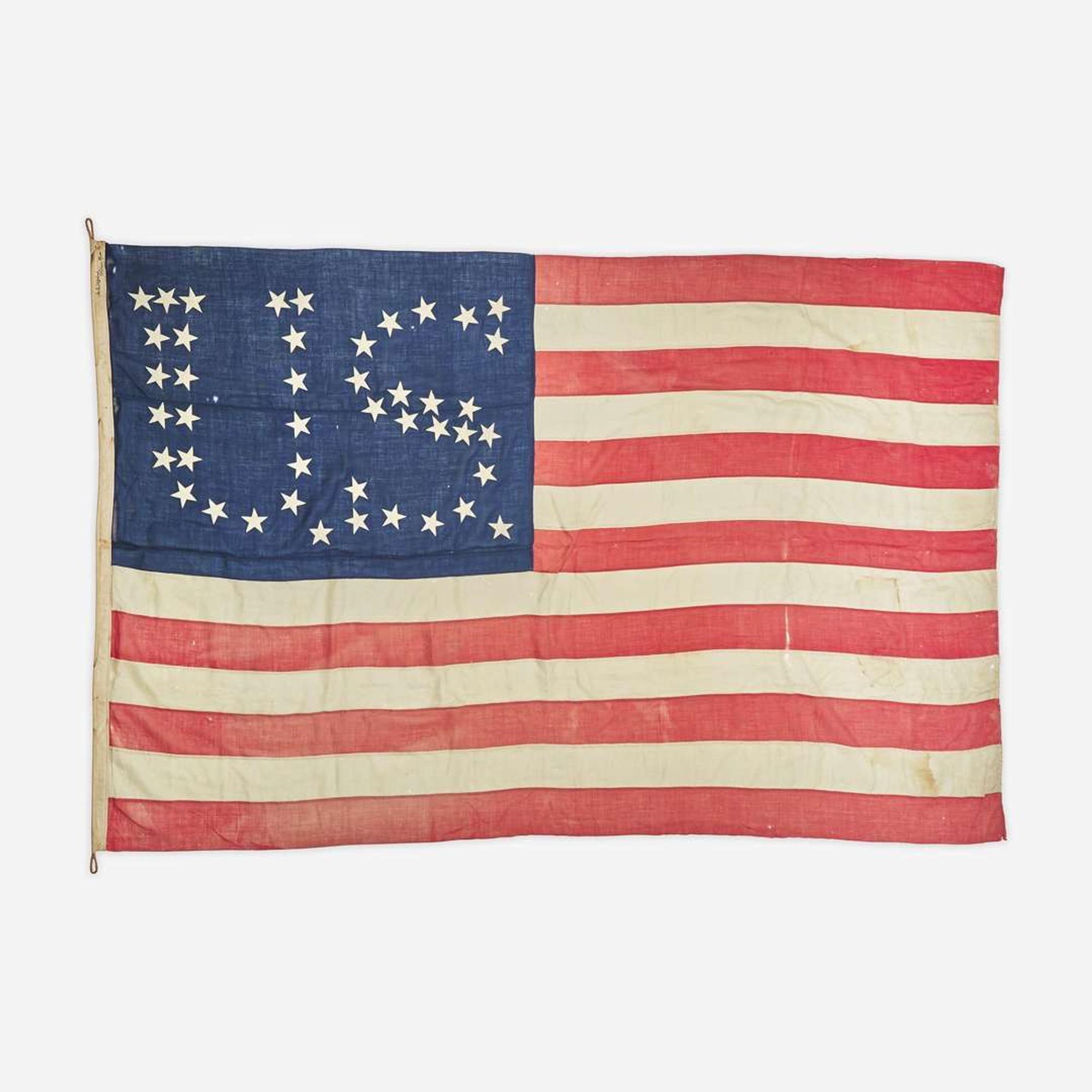 A rare 44-Star American National Flag commemorating Wyoming statehood Patent date August 12, 1890