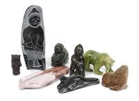 Eight Inuit Carvings Height of largest 8 3/4 inches.