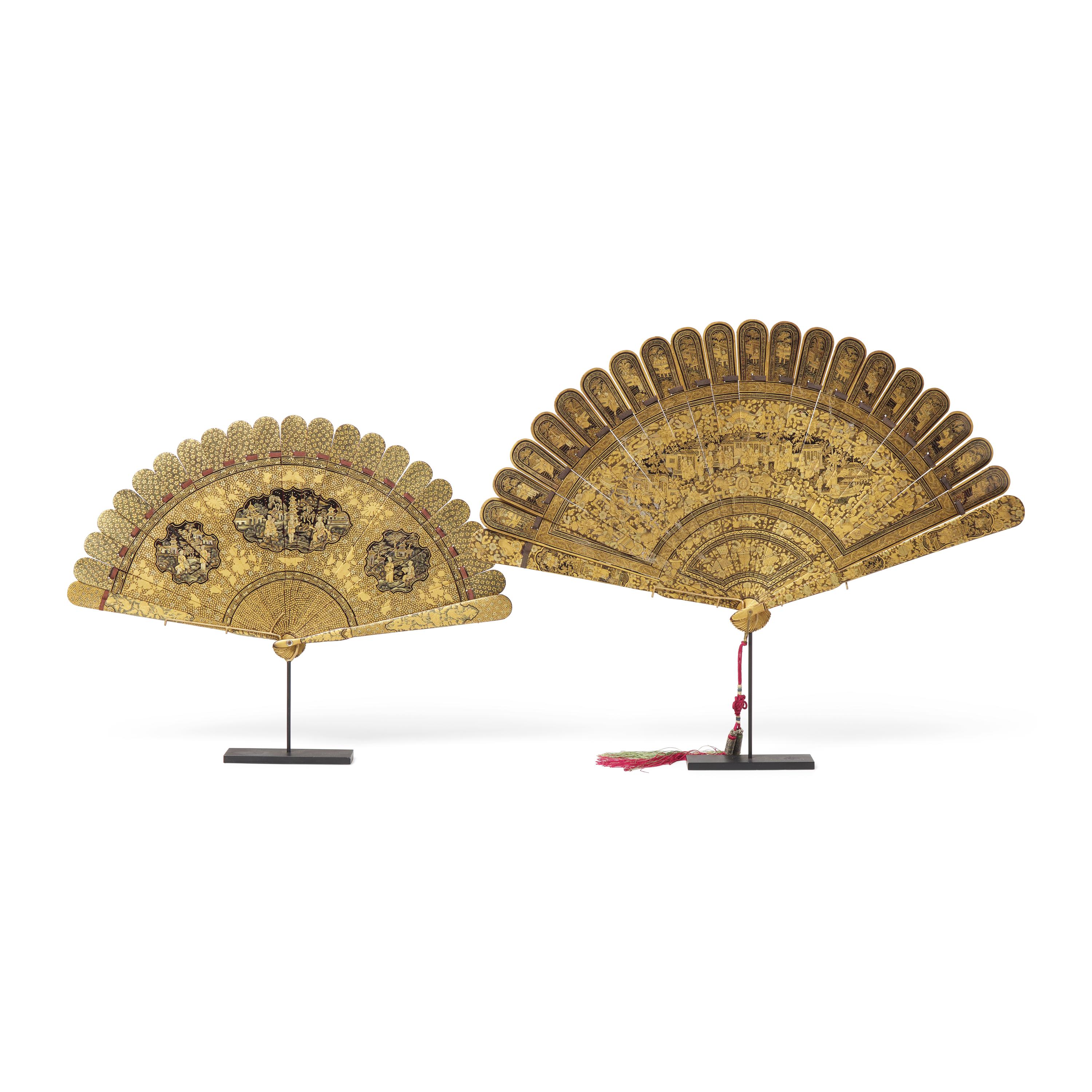 Two Lacquered and Gilt-Decorated Chinese Export Fans