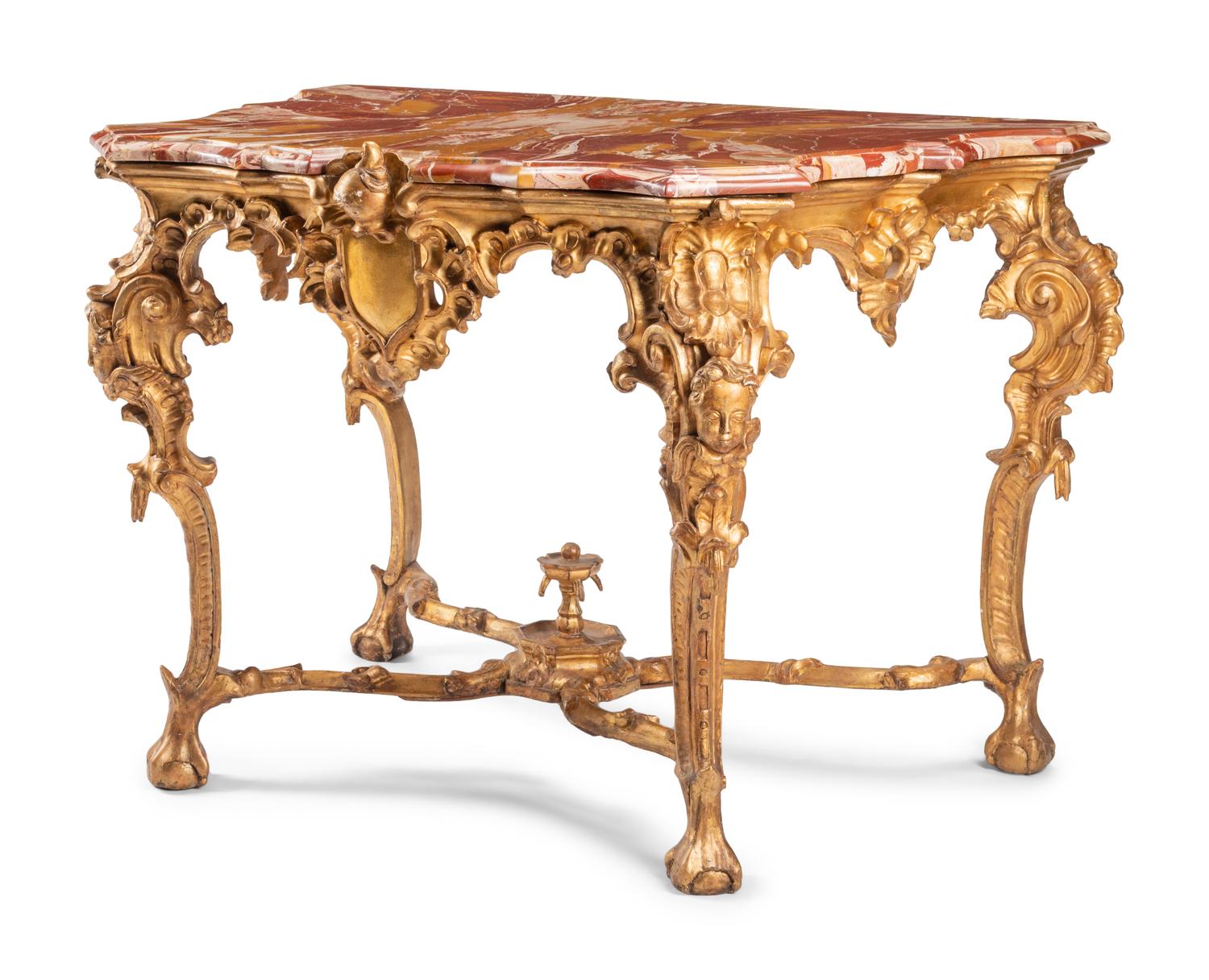 A South Italian Giltwood Marble-Top Console Table