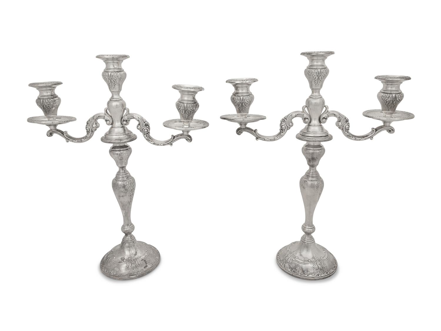 A Pair of American Silver Three-Light Candelabra