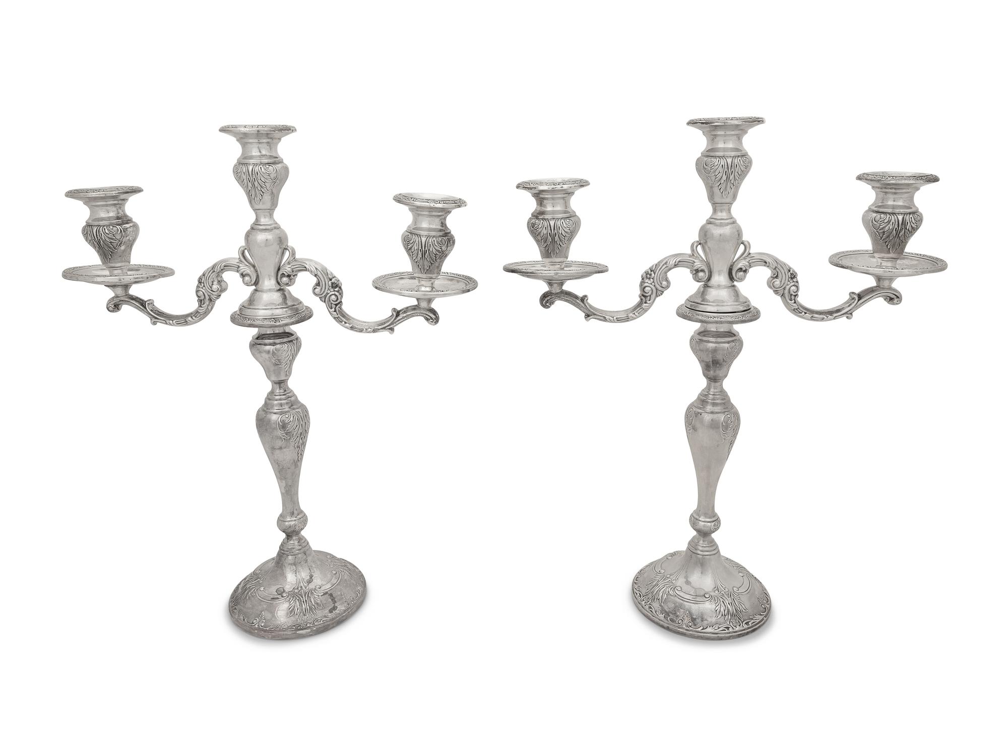 A Pair of American Silver Three-Light Candelabra