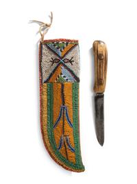 Plateau Beaded Hide Knife Sheath and Knife