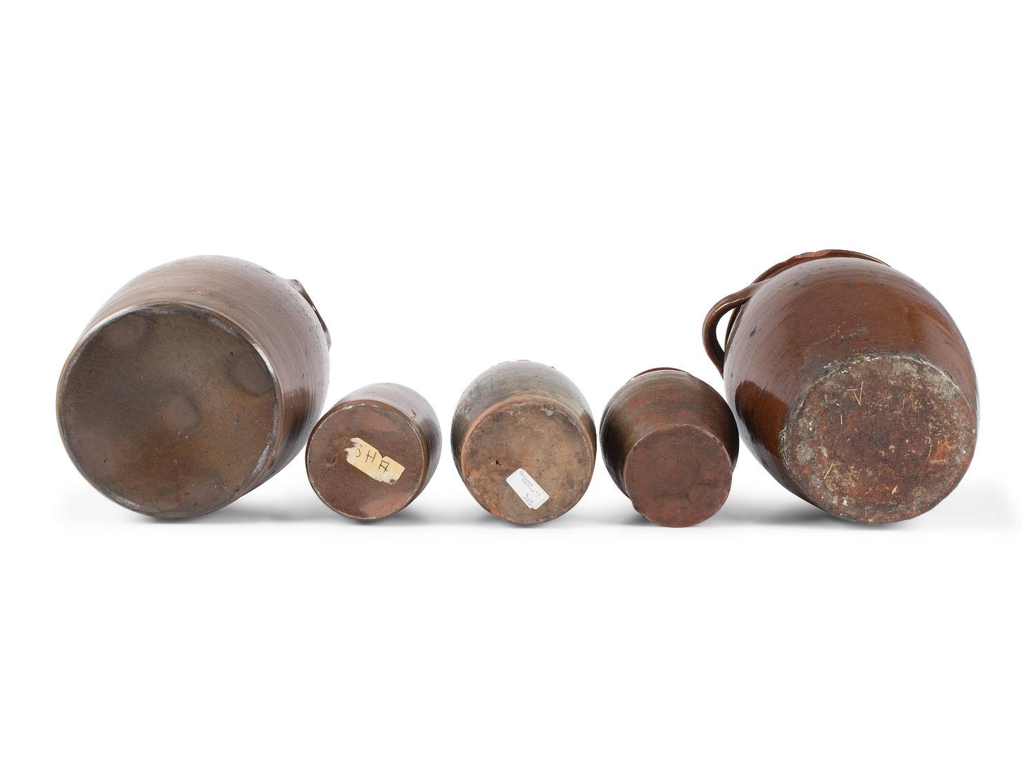 Five Redware Crocks