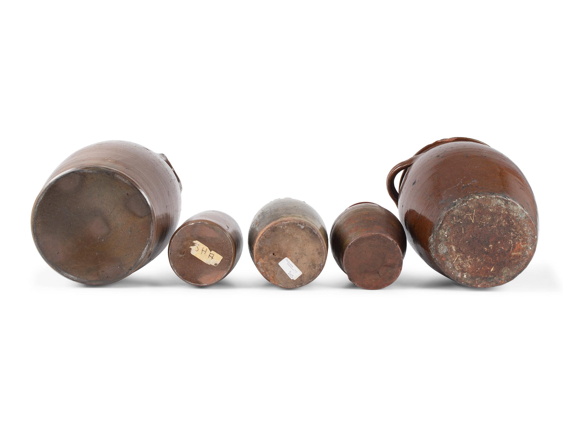 Five Redware Crocks
