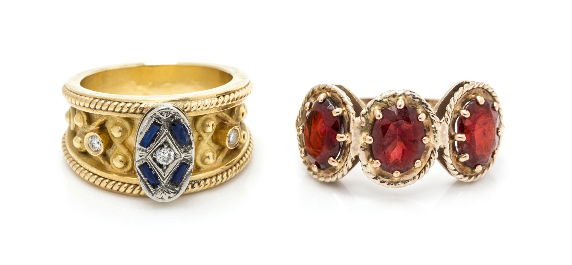 A Collection of Gold and Gemstone Rings, 12.00 dwts.