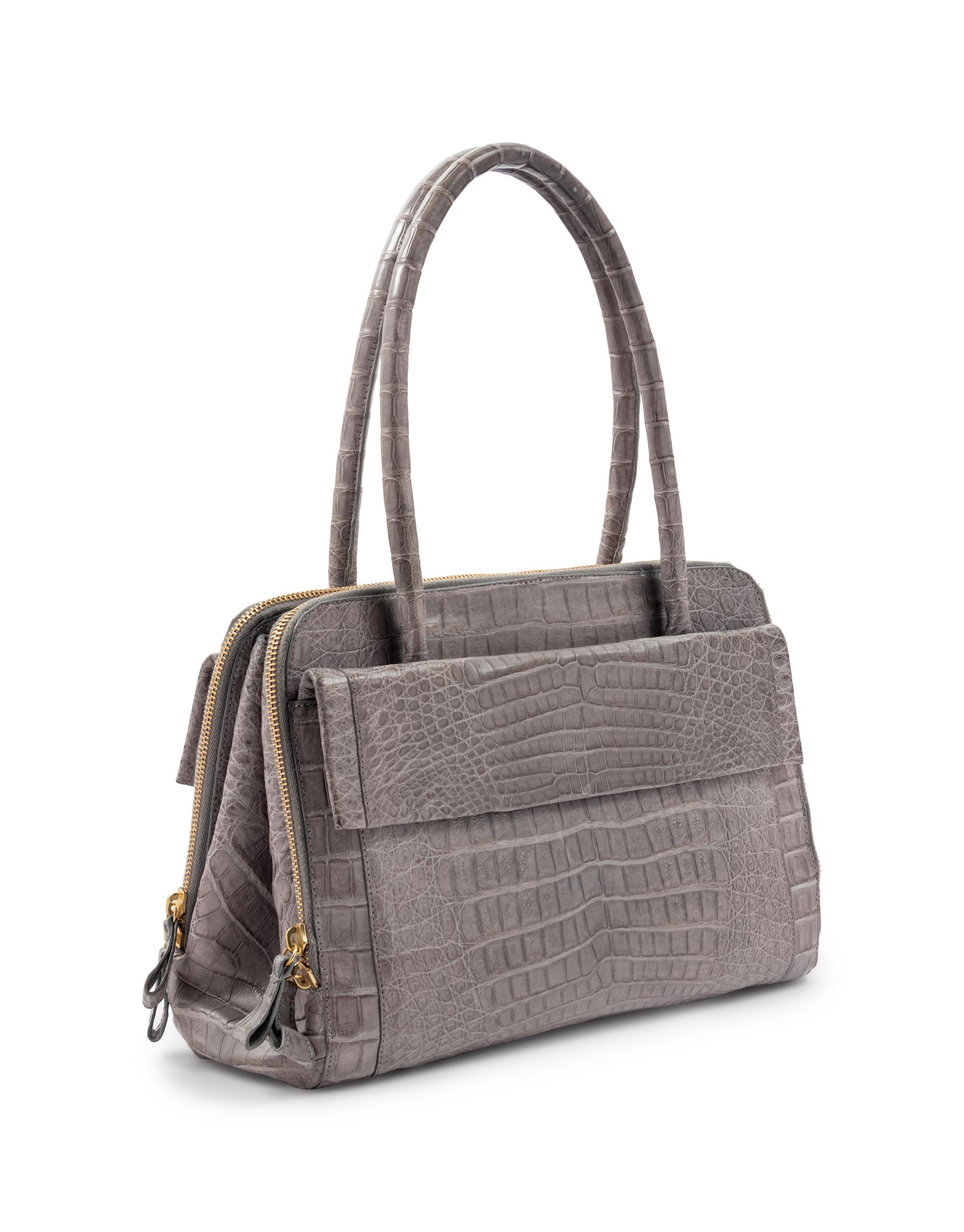 Nancy Gonzalez Gray Crocodile Handbag, 1990-2000s
