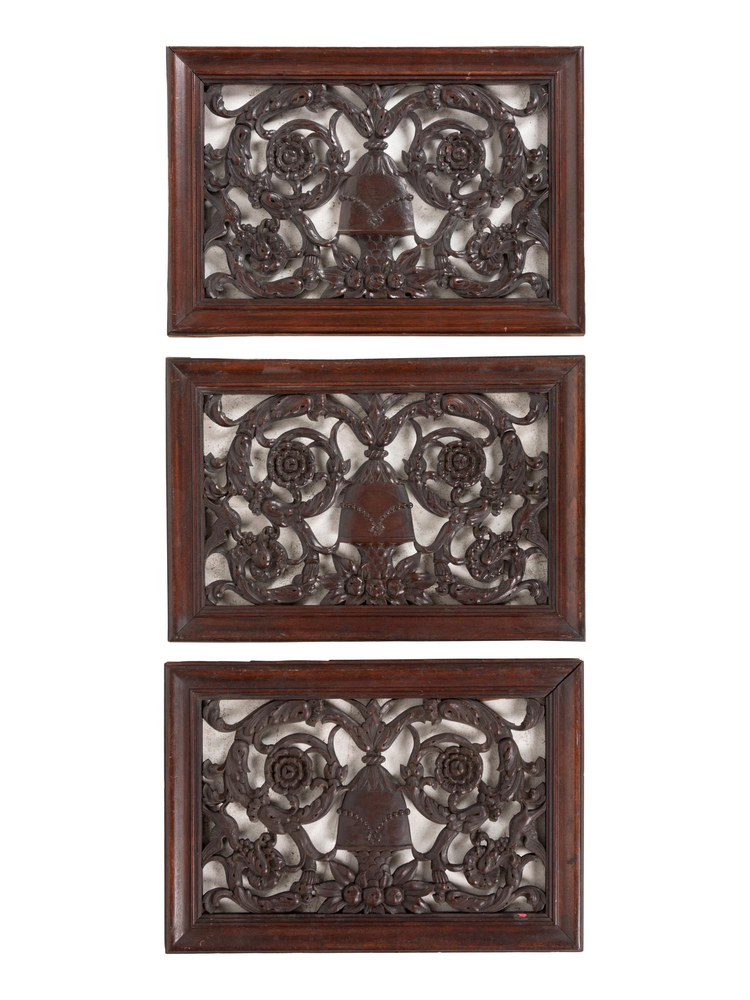 Three George III Style Adamesque Pierce-Carved Mahogany Panels