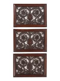 Three George III Style Adamesque Pierce-Carved Mahogany Panels