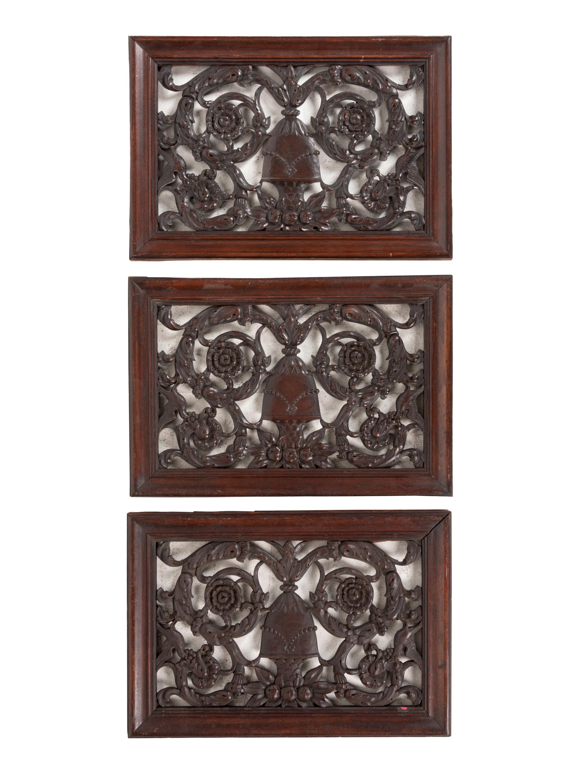 Three George III Style Adamesque Pierce-Carved Mahogany Panels
