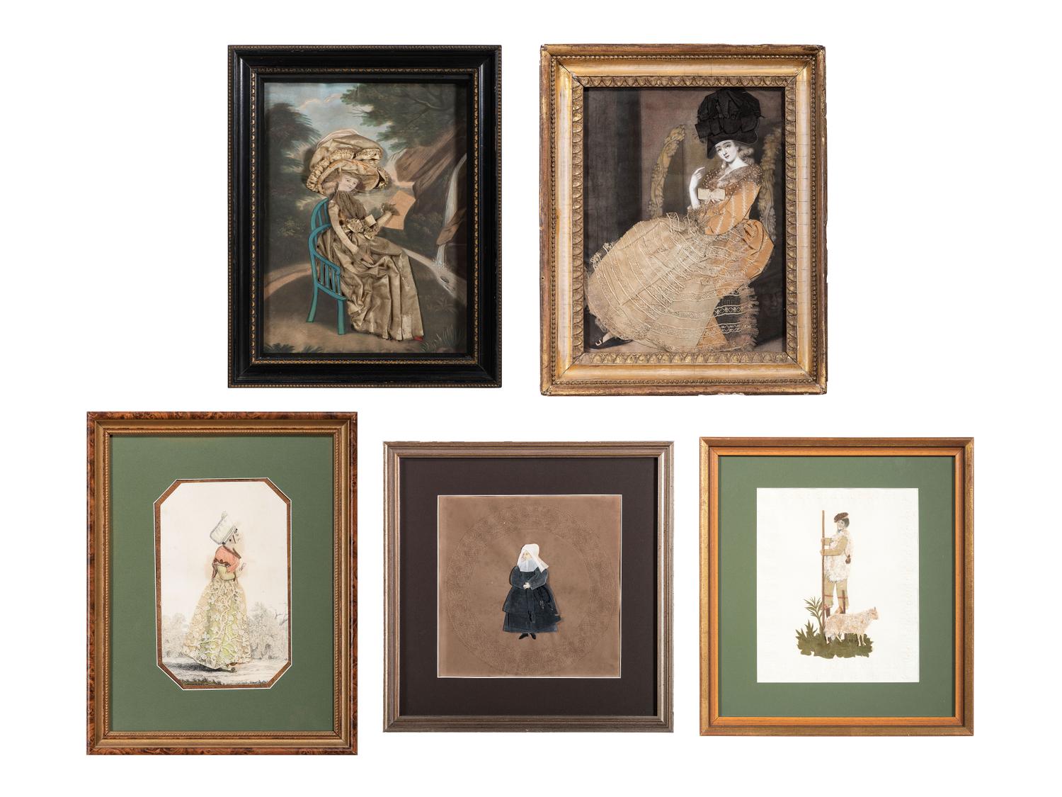Five Victorian Mixed Media Dressed Pictures