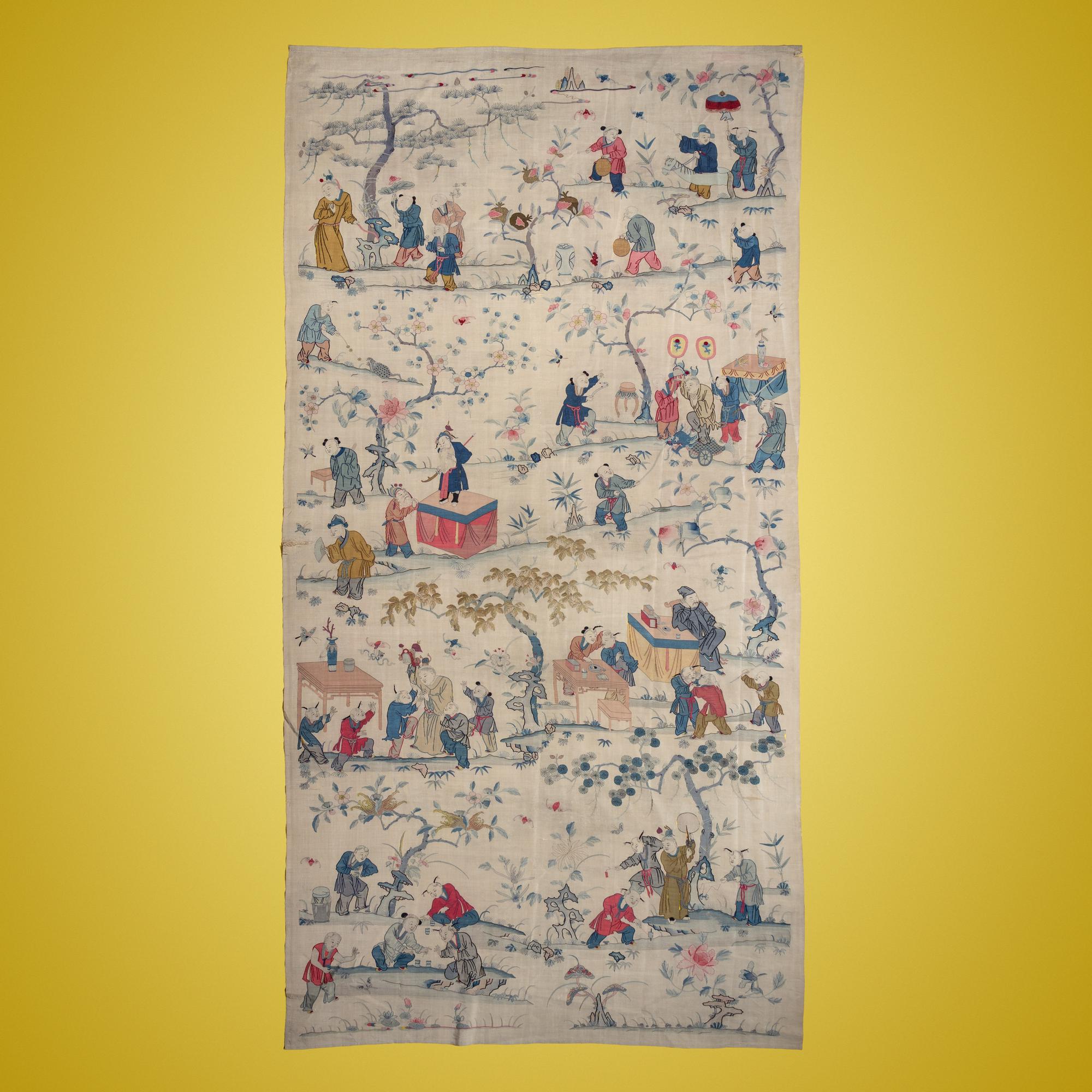 A Large Chinese Kesi Silk 'Hundred Boys' Panel, Circa 1880 — 清晚期 緙絲百子圖大挂賬