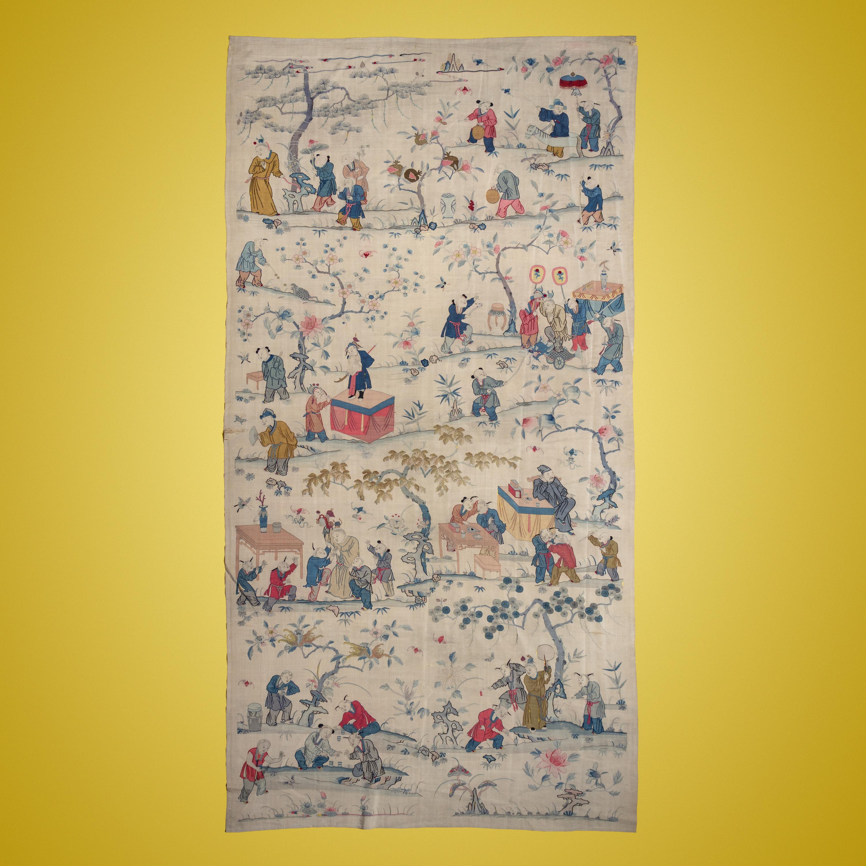 A Large Chinese Kesi Silk 'Hundred Boys' Panel, Circa 1880 — 清晚期 緙絲百子圖大挂賬