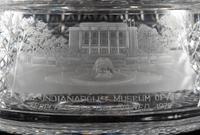 A Near Pair of Cut and Etched Glass Commemorative Covered Urns