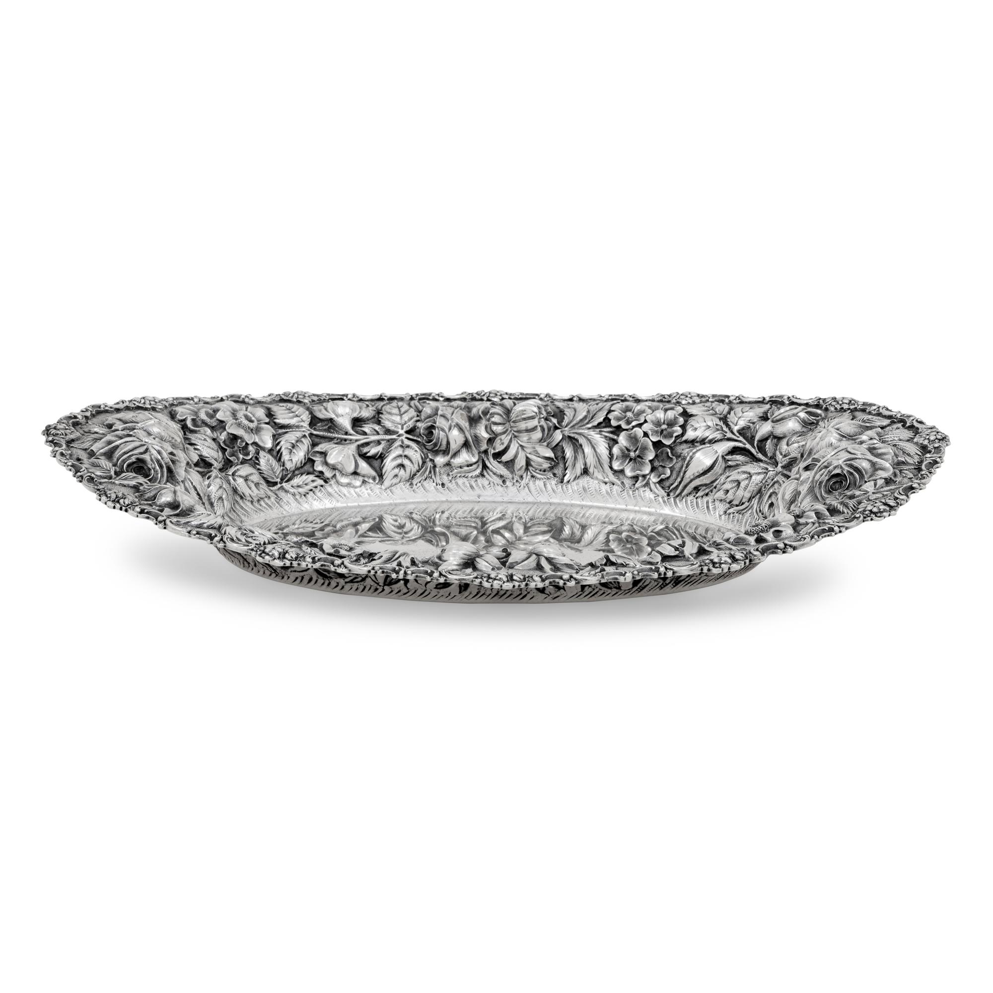 An American Silver Repousse Decorated Bread Tray