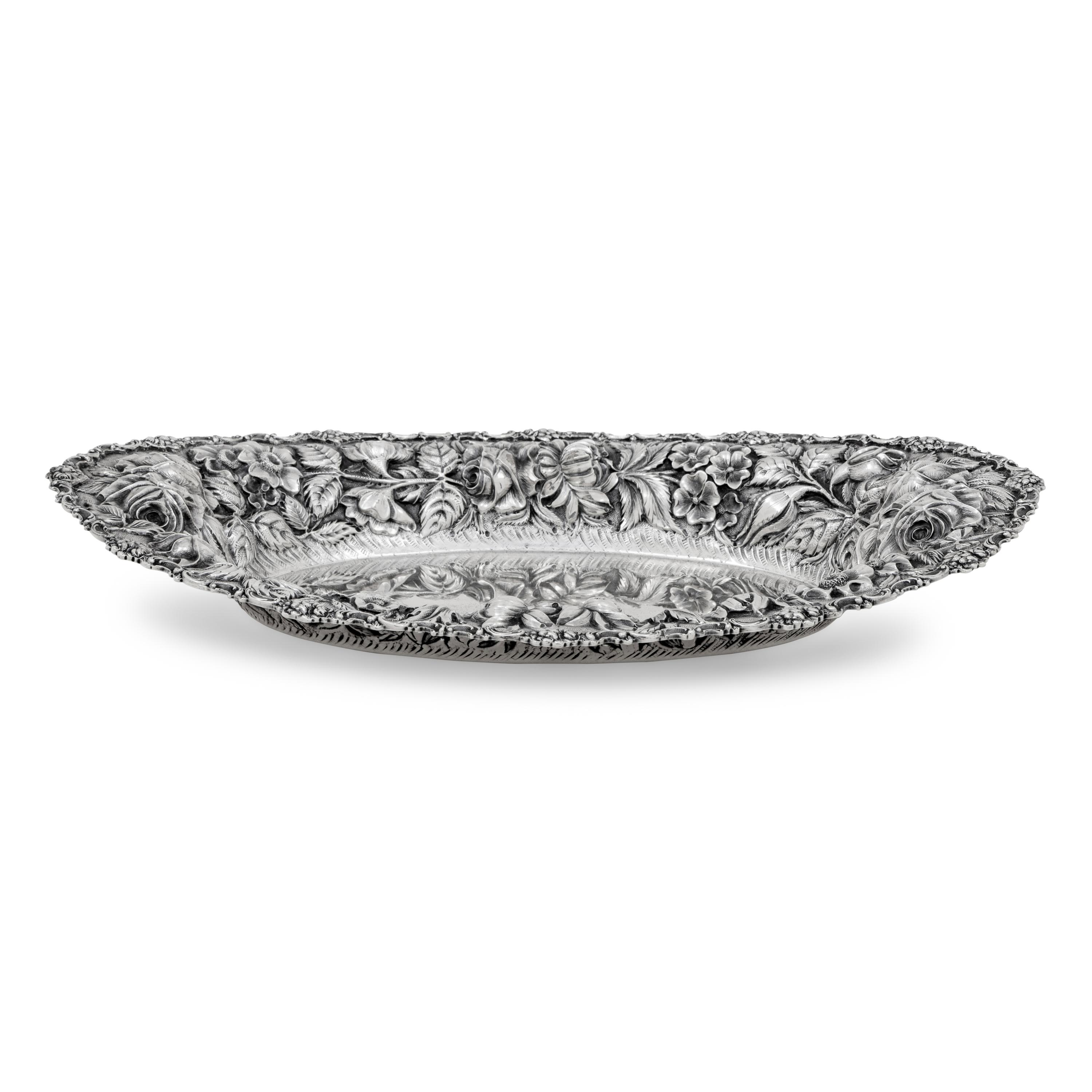 An American Silver Repousse Decorated Bread Tray