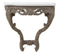 A Continental Rococo Style Carved and Painted Marble Top Console Table Height 32 1/2 x width 31 x depth 18 inches. — 19TH CENTURY