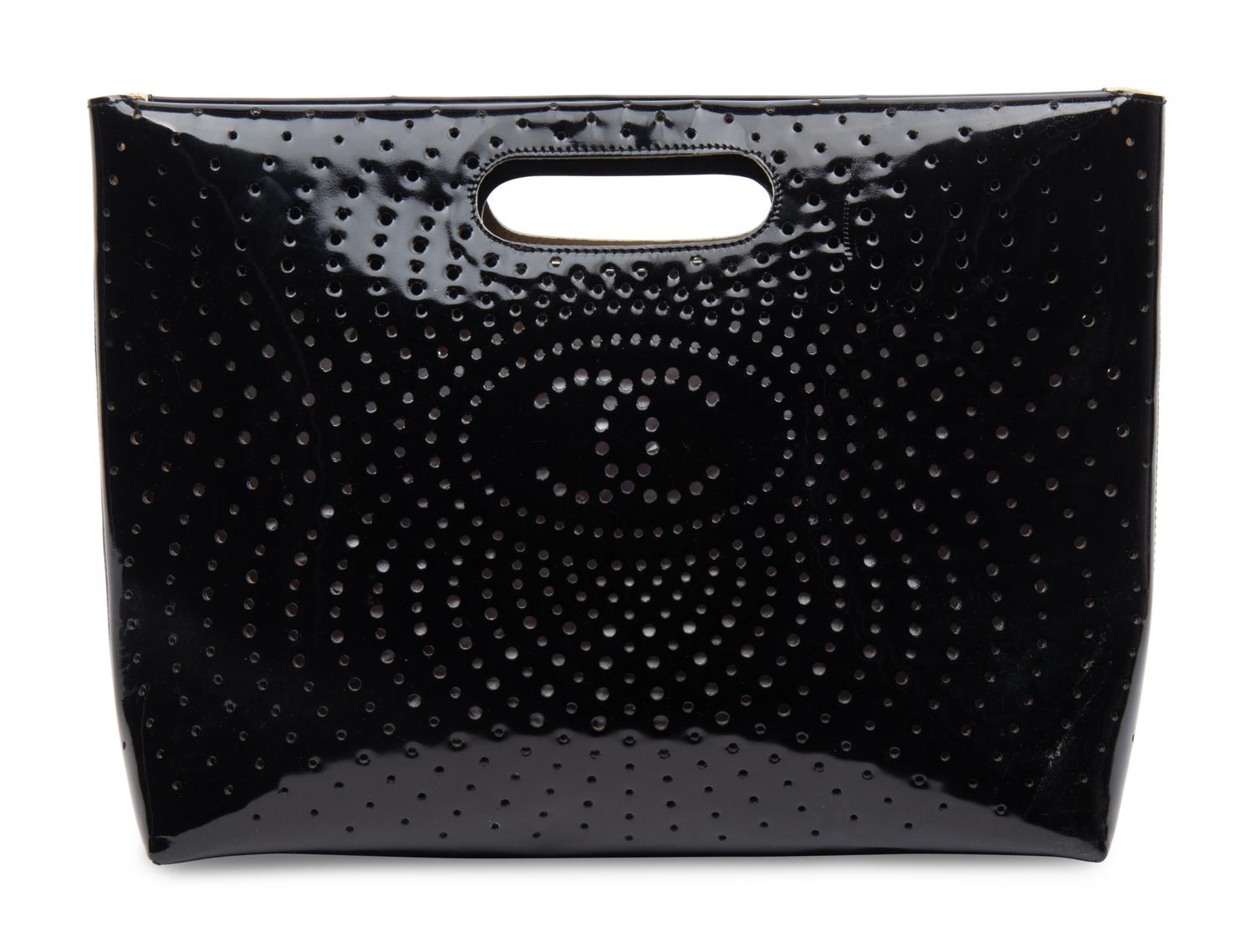 CHANEL, PERFORATED PATENT LEATHER HANDBAG