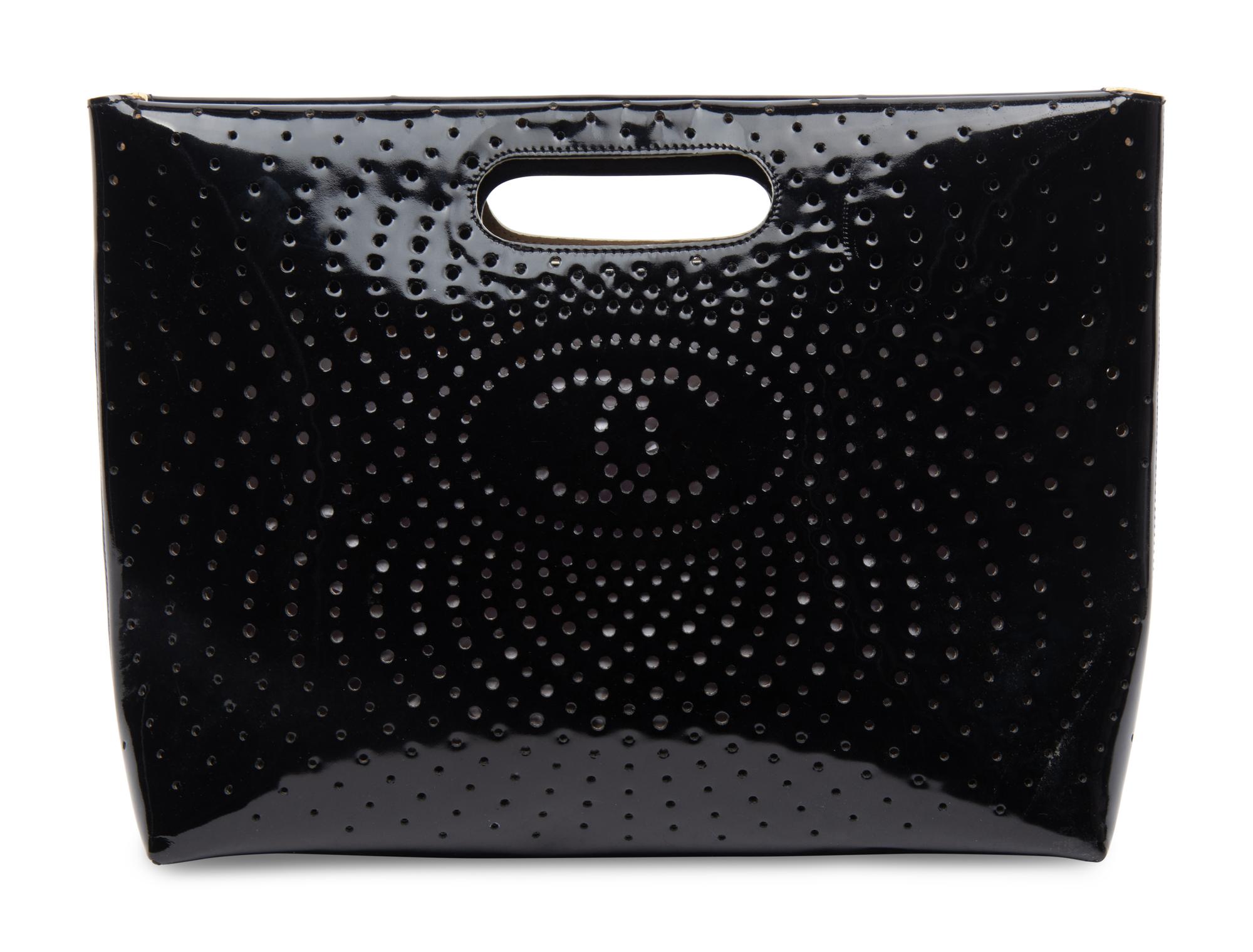 CHANEL, PERFORATED PATENT LEATHER HANDBAG