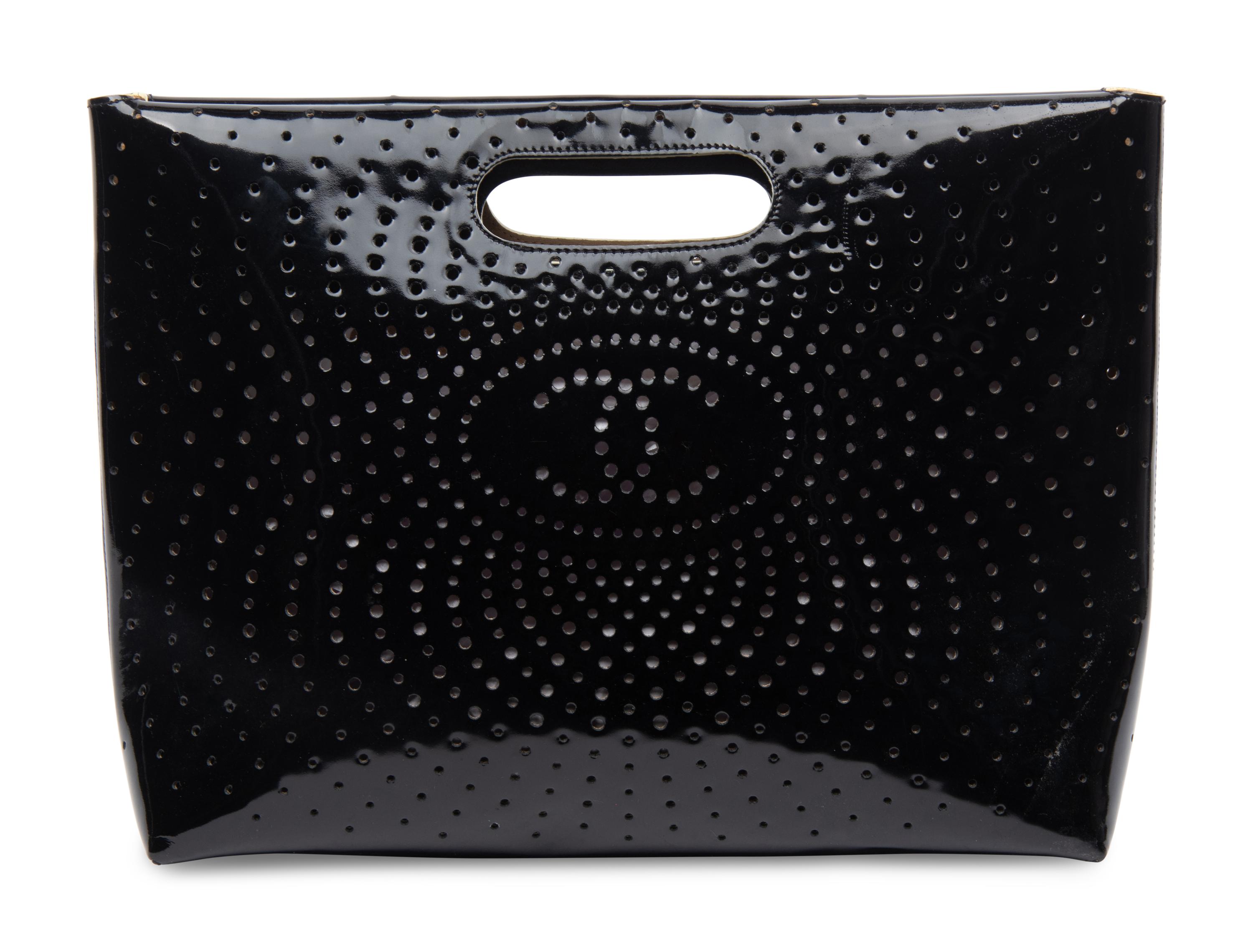 CHANEL, PERFORATED PATENT LEATHER HANDBAG