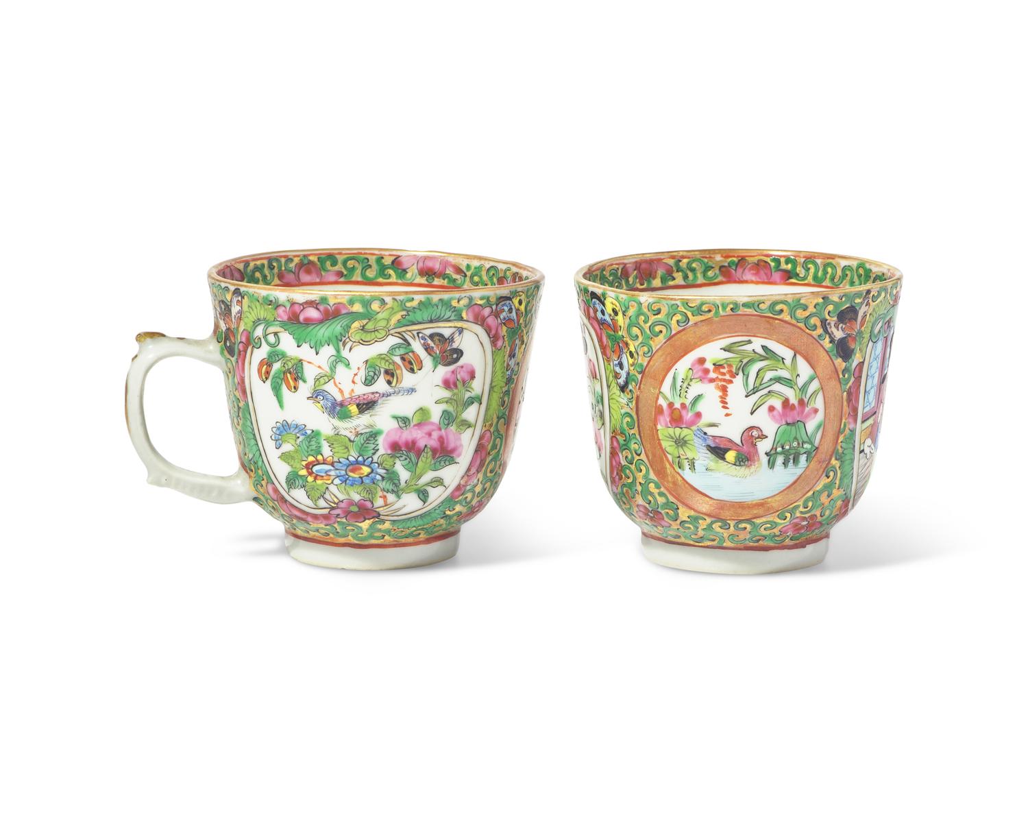 Two Chinese Export Rose Medallion Teacups and Saucers from President Ulysses S. Grant's State Service