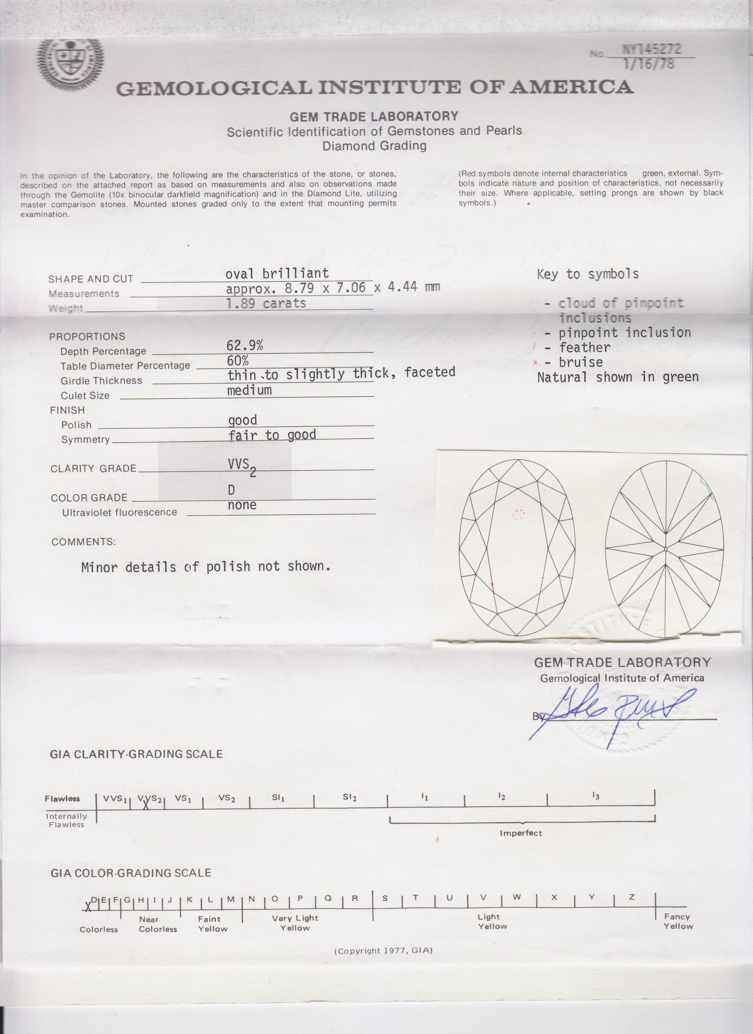 A 1.89 Carat Oval Brilliant Cut Diamond,