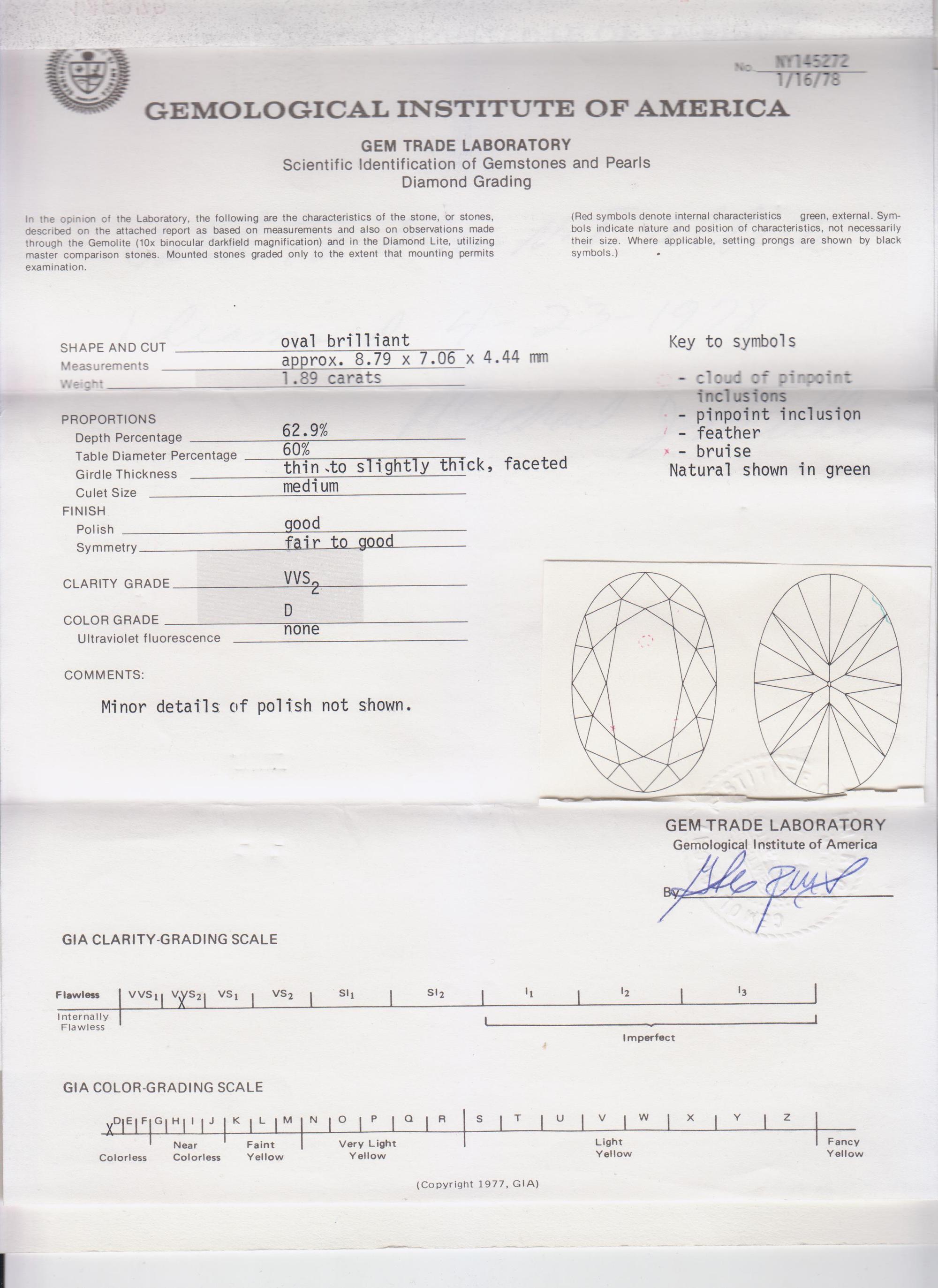 A 1.89 Carat Oval Brilliant Cut Diamond,