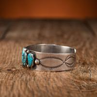 Navajo Stamped Silver and Turquoise Cuff Bracelet