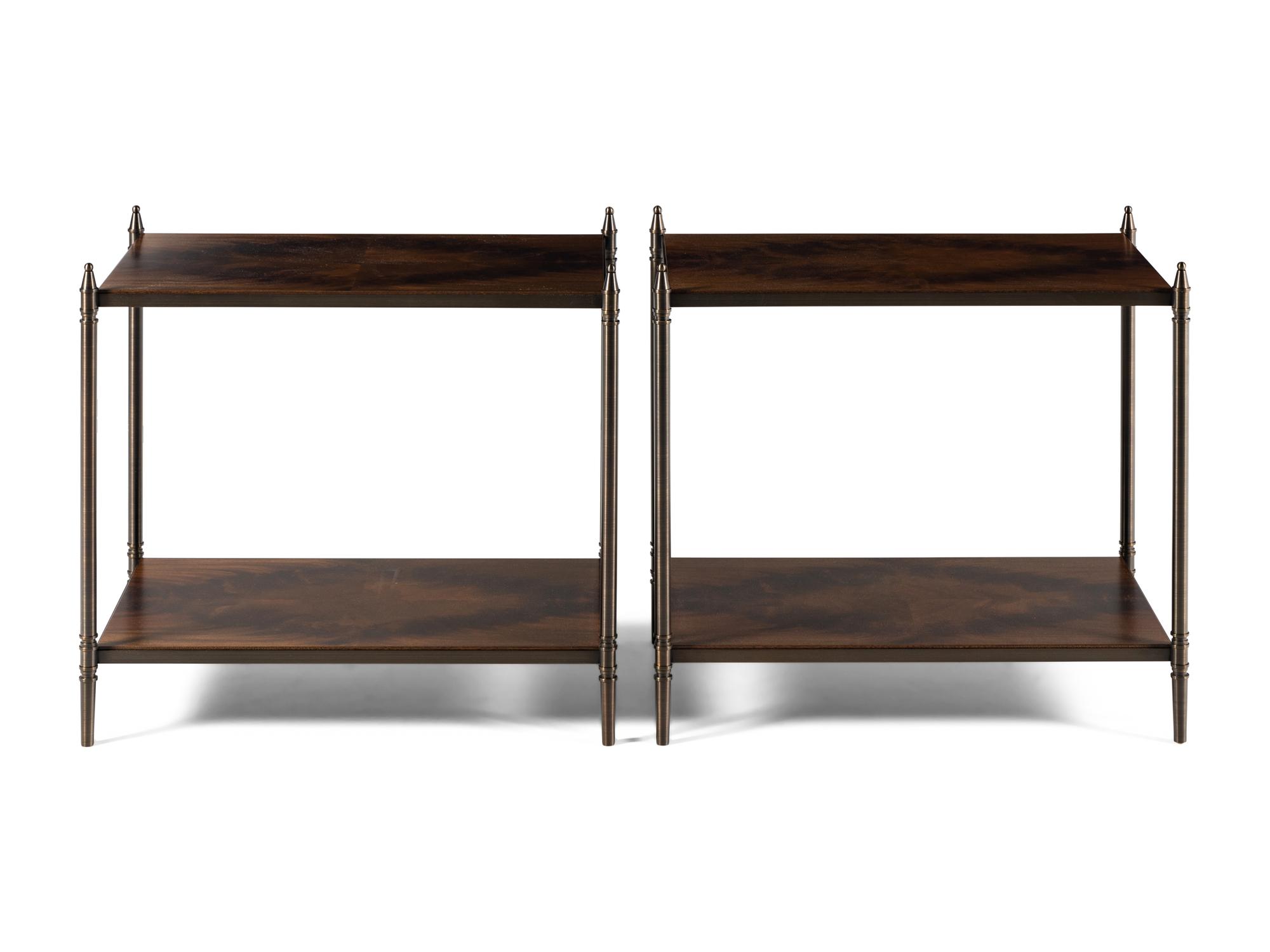 A Pair of Contemporary Bronze and Mahogany Side Tables