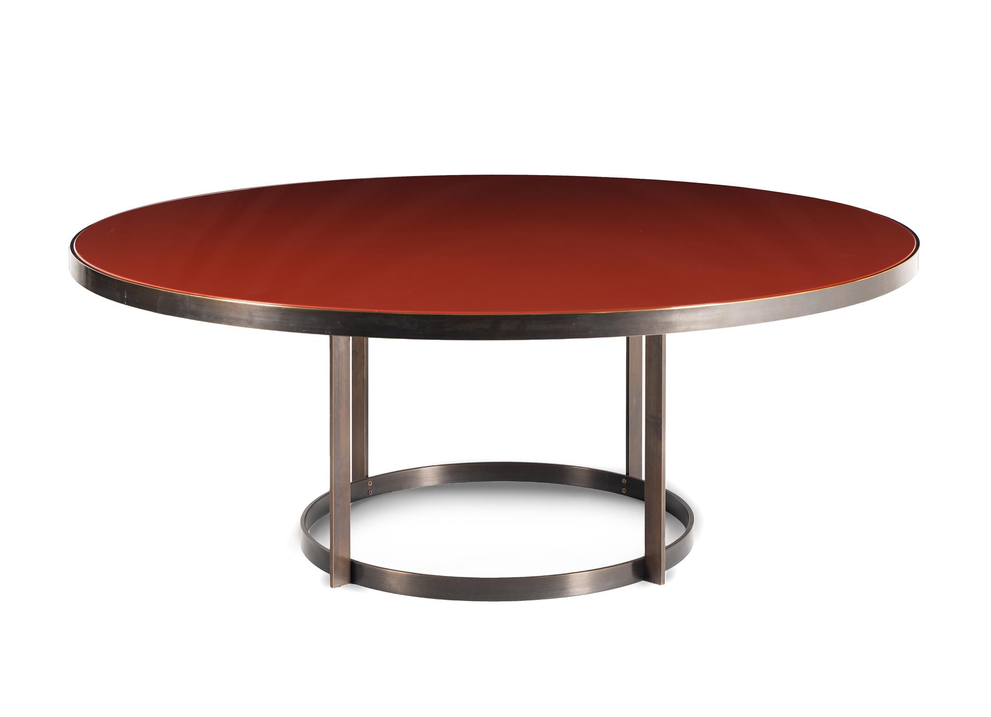 A Custom Bronze and Red Lacquer Dining Table
