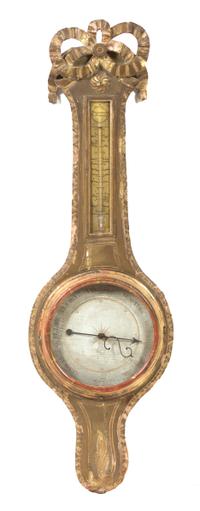 A Louis XVI Style Giltwood Barometer/Thermometer Height 39 1/2 inches. — 19TH CENTURY