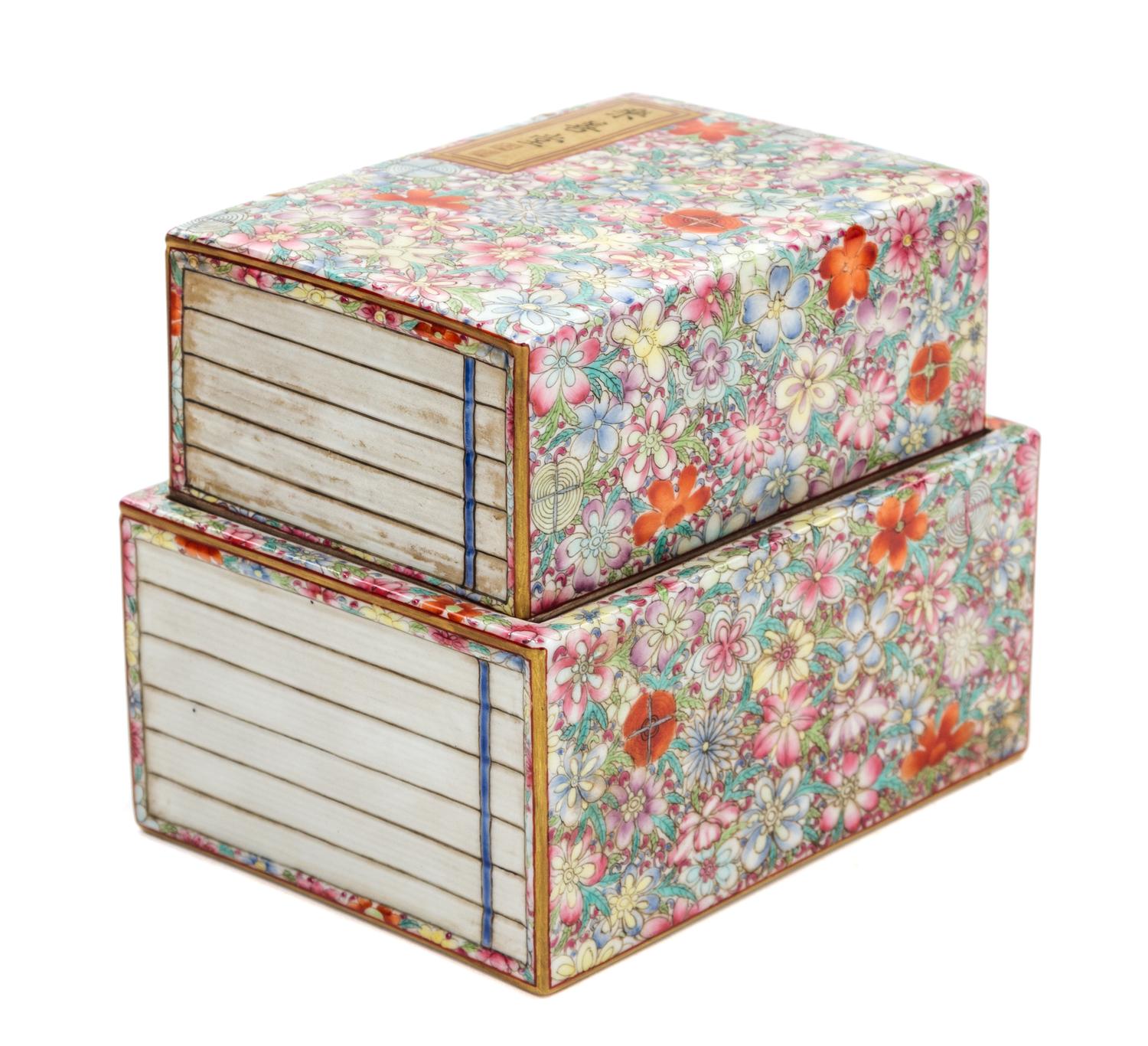 A Famille Rose Porcelain Book-Form Covered Box