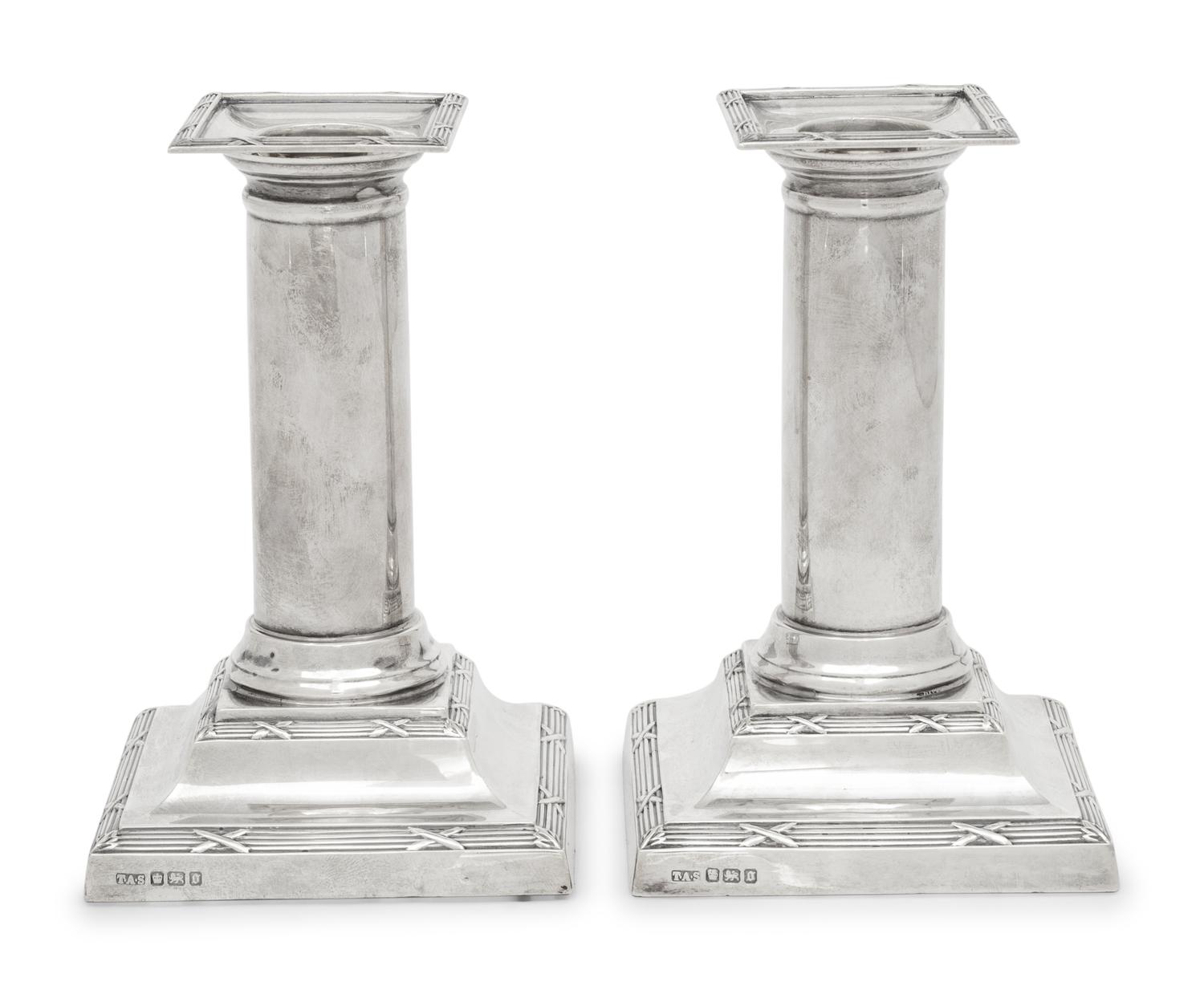 A Pair of English Silver Small Candlesticks