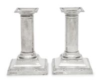 A Pair of English Silver Small Candlesticks