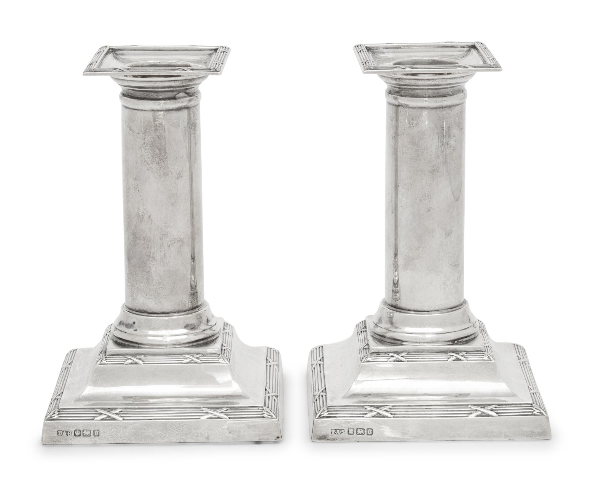A Pair of English Silver Small Candlesticks