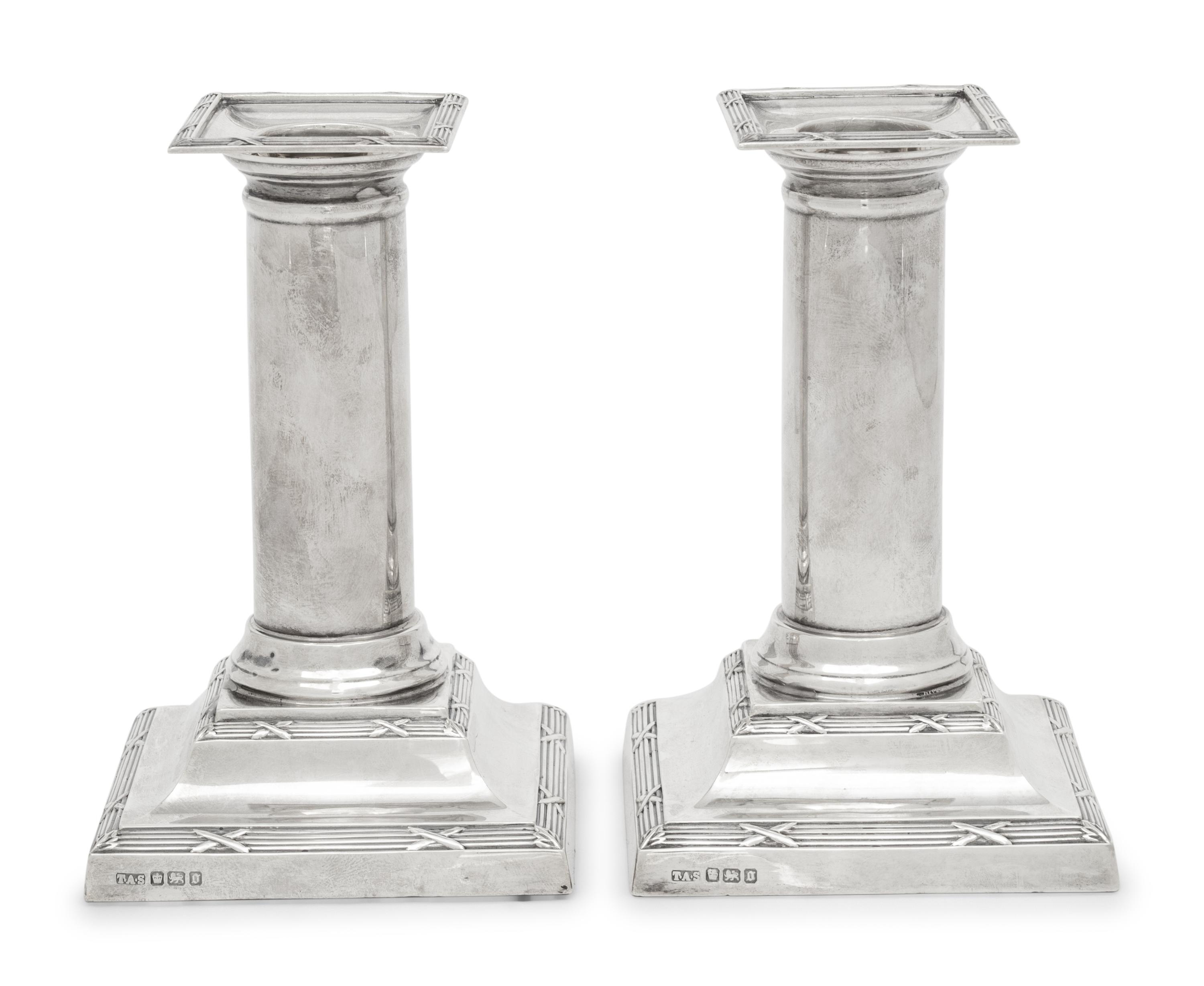 A Pair of English Silver Small Candlesticks