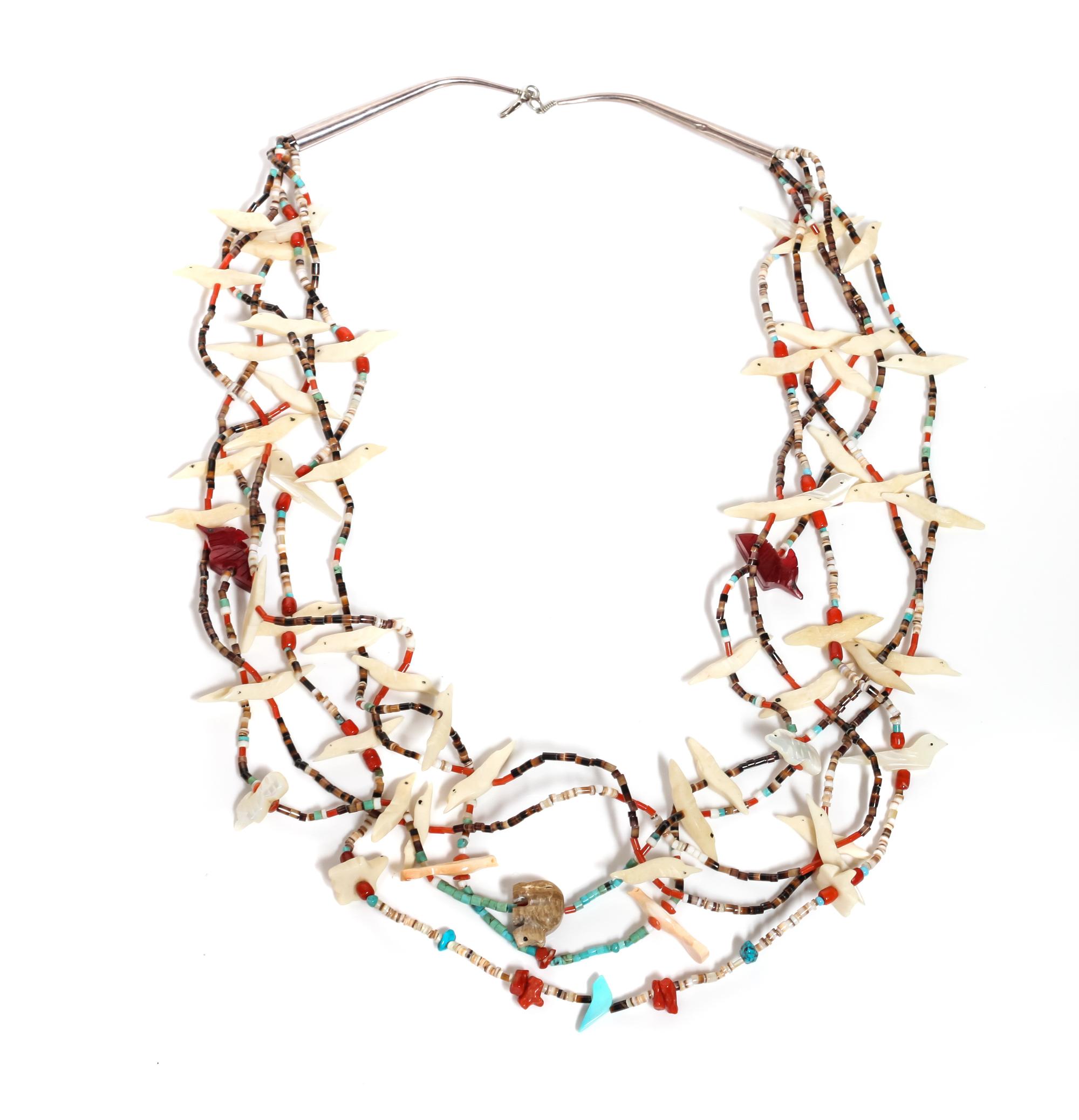 Southwestern Five Strand Fetish Necklace Length 30 inches