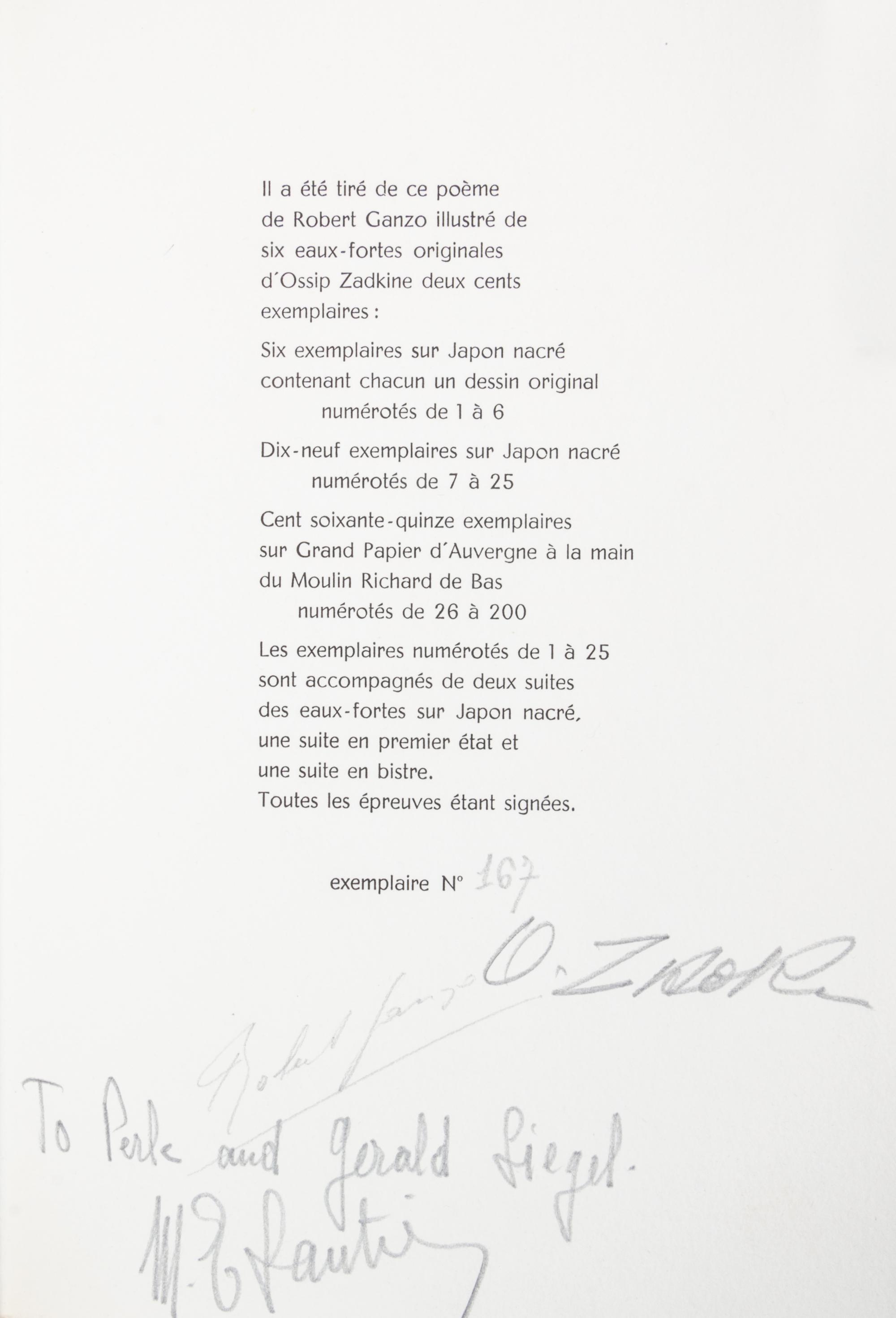 (ZADKINE, OSSIP) GANZO, ROBERT. Lespugue. Paris, 1966. Limited, signed.