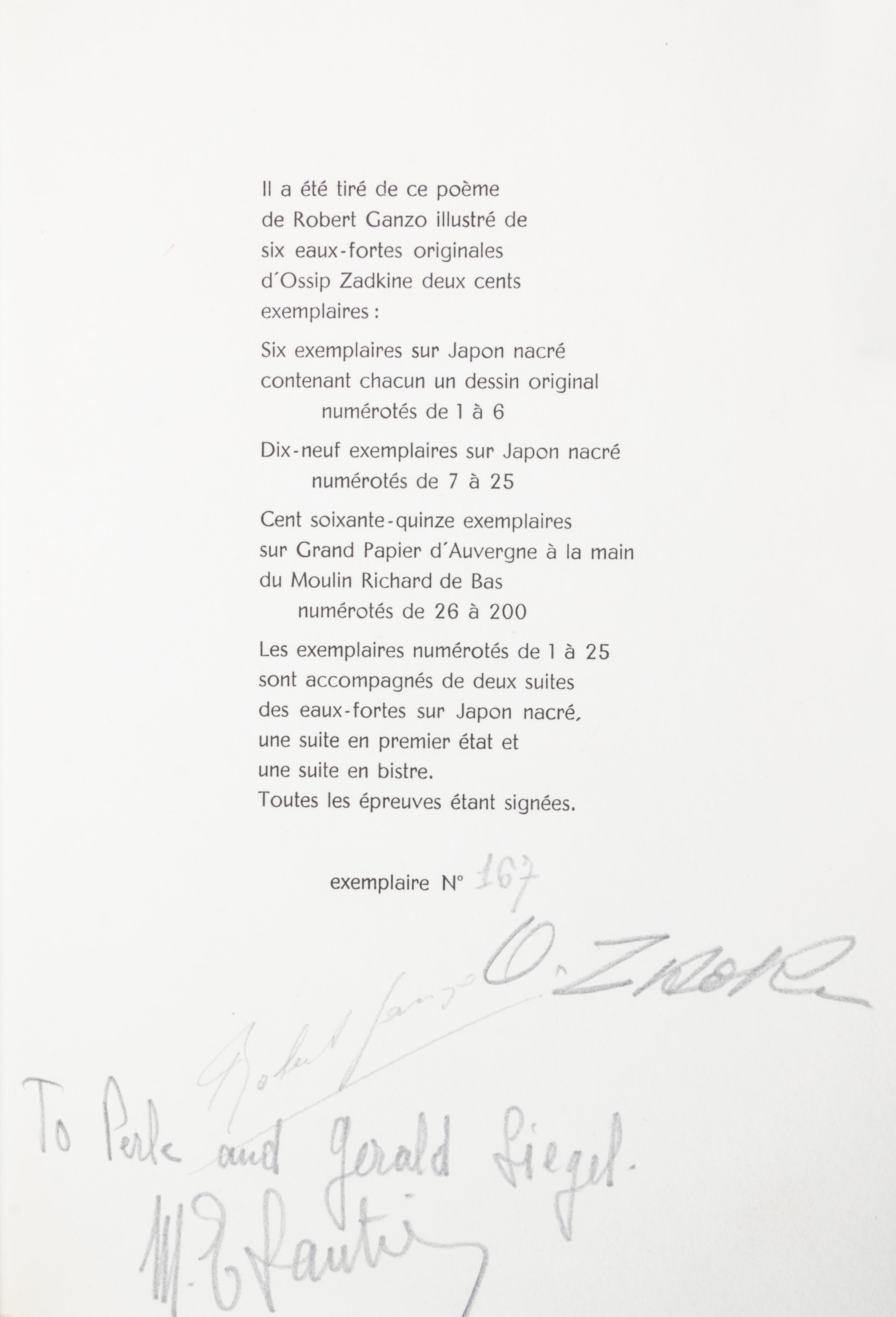 (ZADKINE, OSSIP) GANZO, ROBERT. Lespugue. Paris, 1966. Limited, signed.