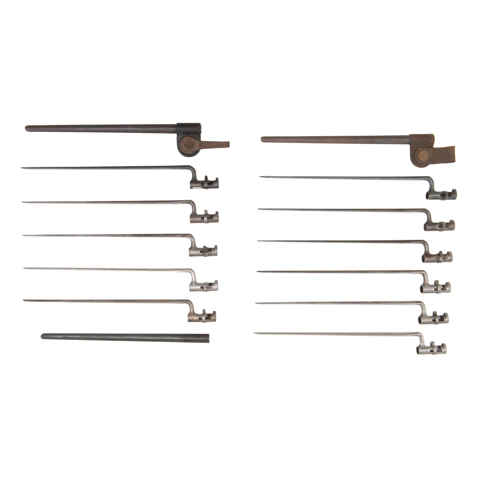 Group of 11 US Socket Bayonets: 9 US Model 1855 .58 Caliber, 2 US Model 1873 for .45-70 with Scabbards and 1 Spare Scabbard Body